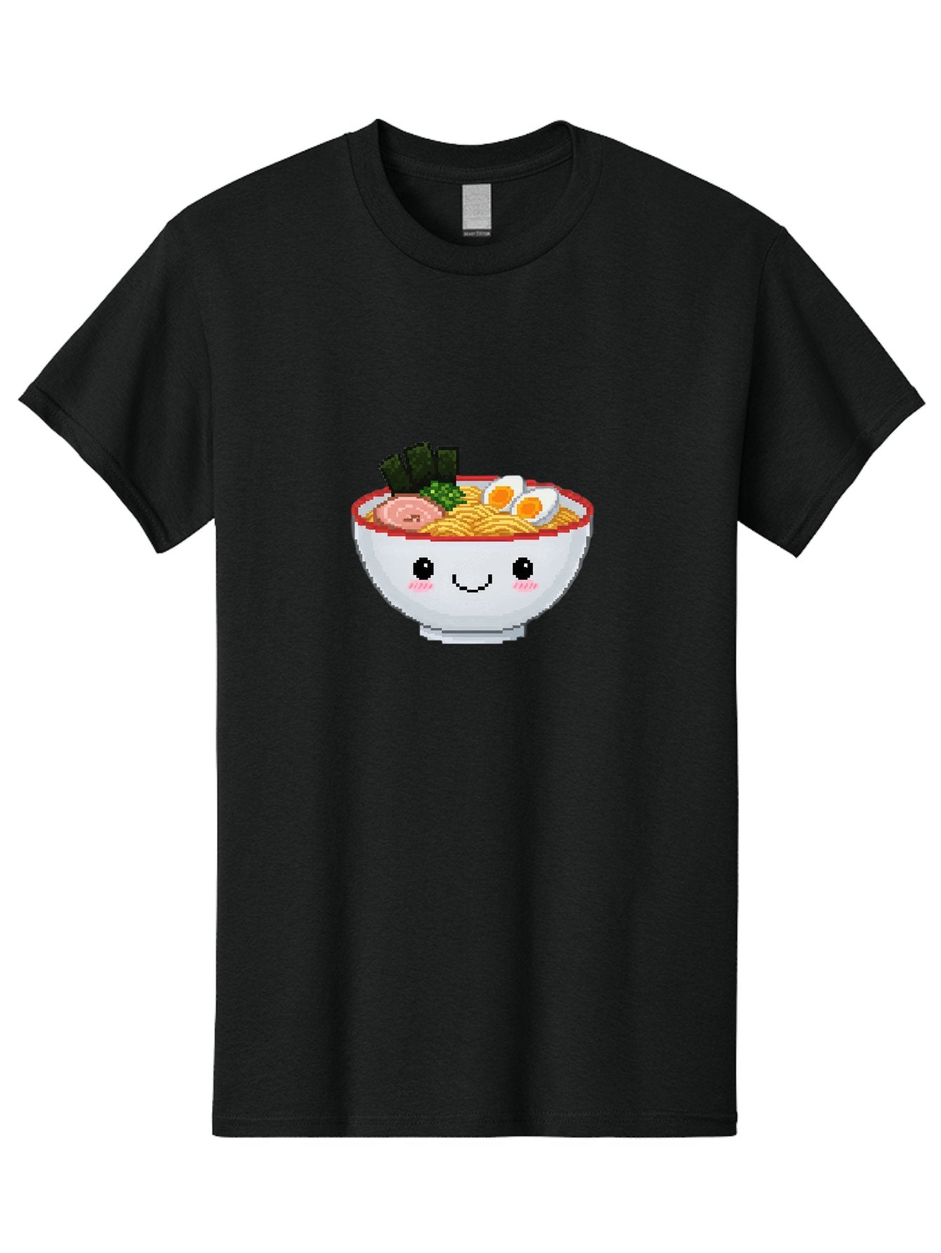 Ramen-Bowl-2 Men'S Graphic Tee, 100% Cotton, Comfortable Casual Summer Wear, Machine Washable, Delicious Ramen, Kawaii Food, Cartoon Noodle Bowl, Tasty Meal, Sliced Egg, Seaweed, Pink Ham, Smiling Bowl, Pixel Art, Noodle Soup Bae707 3