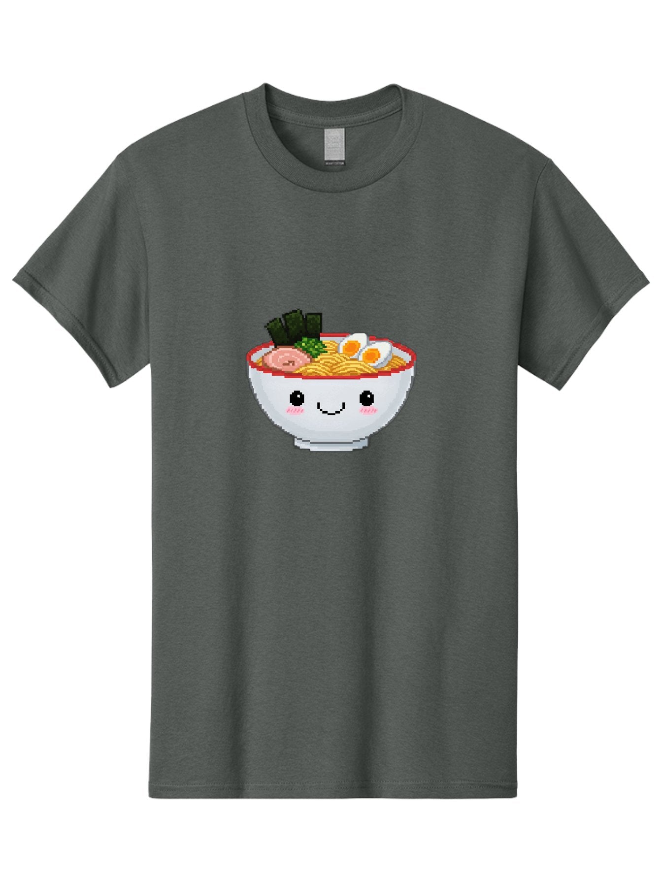 Ramen-Bowl-2 Men'S Graphic Tee, 100% Cotton, Comfortable Casual Summer Wear, Machine Washable, Delicious Ramen, Kawaii Food, Cartoon Noodle Bowl, Tasty Meal, Sliced Egg, Seaweed, Pink Ham, Smiling Bowl, Pixel Art, Noodle Soup Bae707 10