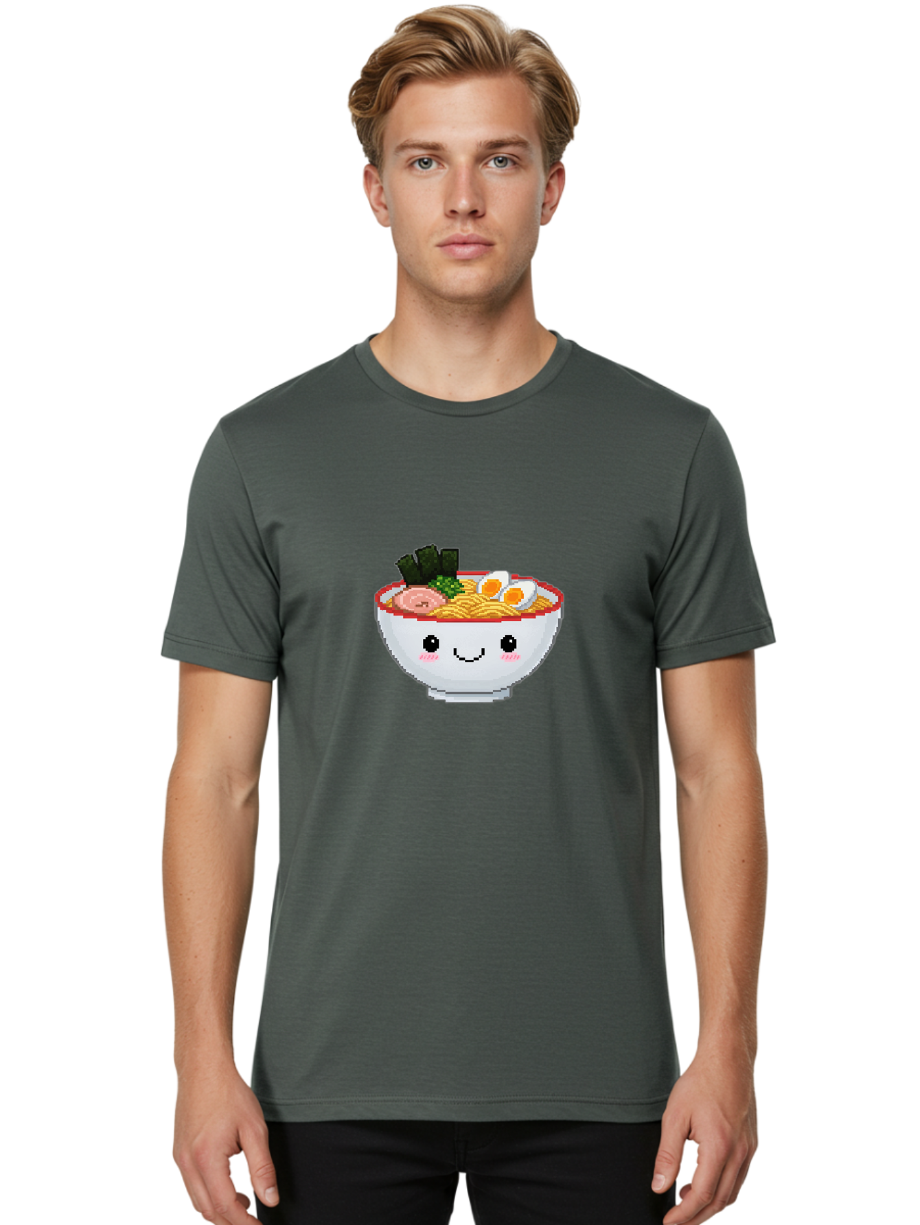 Ramen-Bowl-2 Men'S Graphic Tee, 100% Cotton, Comfortable Casual Summer Wear, Machine Washable, Delicious Ramen, Kawaii Food, Cartoon Noodle Bowl, Tasty Meal, Sliced Egg, Seaweed, Pink Ham, Smiling Bowl, Pixel Art, Noodle Soup Bae707 29