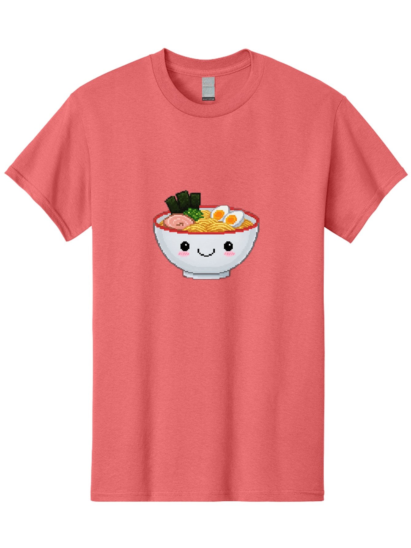 Ramen-Bowl-2 Men'S Graphic Tee, 100% Cotton, Comfortable Casual Summer Wear, Machine Washable, Delicious Ramen, Kawaii Food, Cartoon Noodle Bowl, Tasty Meal, Sliced Egg, Seaweed, Pink Ham, Smiling Bowl, Pixel Art, Noodle Soup Bae707 11