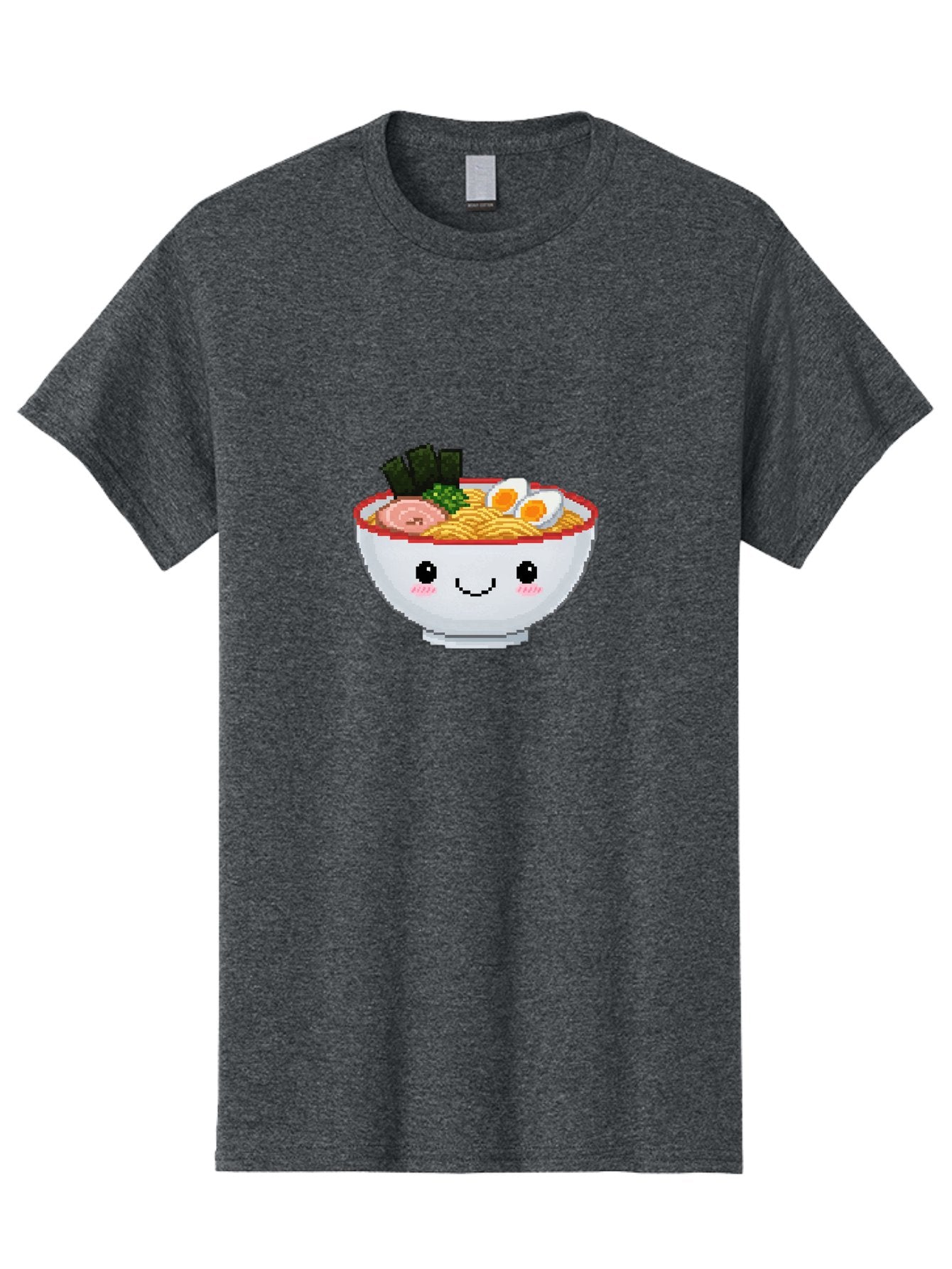 Ramen-Bowl-2 Men'S Graphic Tee, 100% Cotton, Comfortable Casual Summer Wear, Machine Washable, Delicious Ramen, Kawaii Food, Cartoon Noodle Bowl, Tasty Meal, Sliced Egg, Seaweed, Pink Ham, Smiling Bowl, Pixel Art, Noodle Soup Bae707