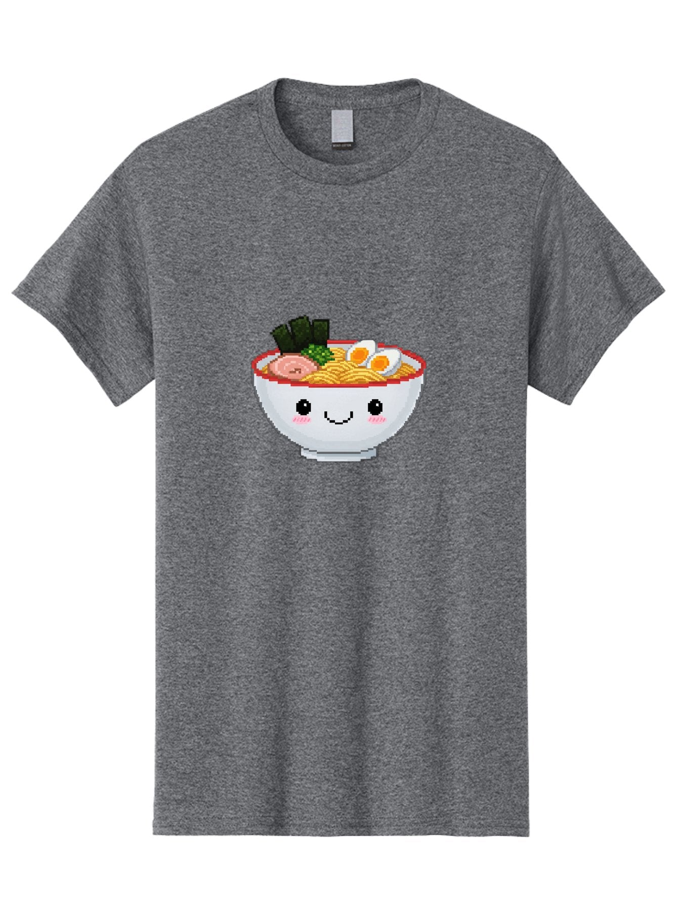 Ramen-Bowl-2 Men'S Graphic Tee, 100% Cotton, Comfortable Casual Summer Wear, Machine Washable, Delicious Ramen, Kawaii Food, Cartoon Noodle Bowl, Tasty Meal, Sliced Egg, Seaweed, Pink Ham, Smiling Bowl, Pixel Art, Noodle Soup Bae707 9