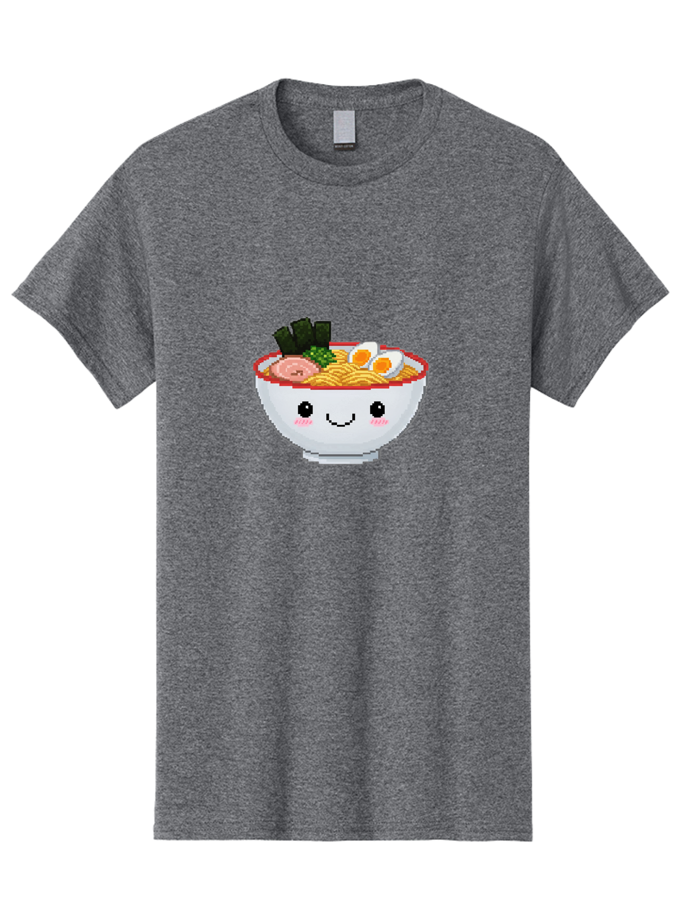 Ramen-Bowl-2 Men'S Graphic Tee, 100% Cotton, Comfortable Casual Summer Wear, Machine Washable, Delicious Ramen, Kawaii Food, Cartoon Noodle Bowl, Tasty Meal, Sliced Egg, Seaweed, Pink Ham, Smiling Bowl, Pixel Art, Noodle Soup Bae707 5