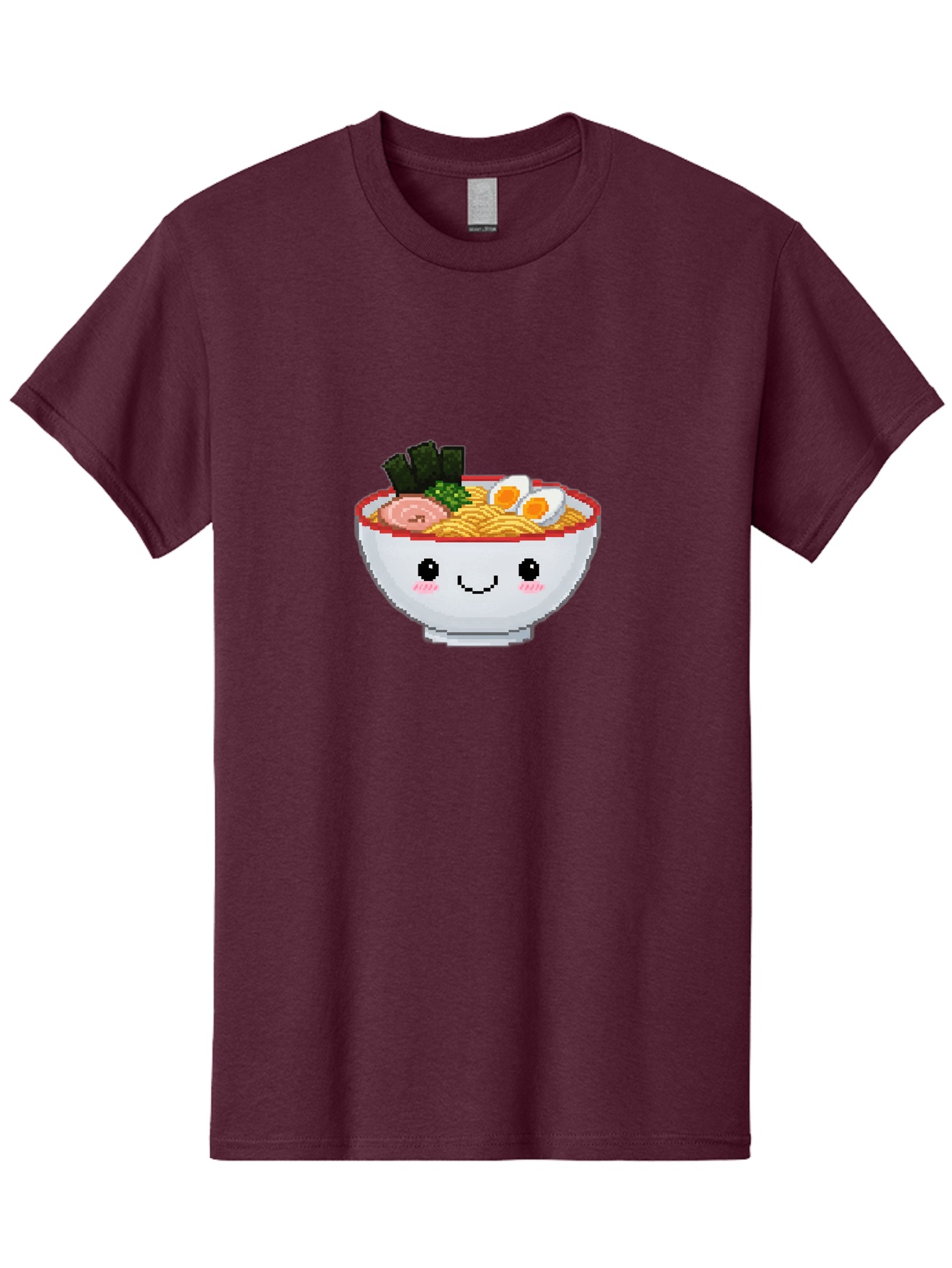 Ramen-Bowl-2 Men'S Graphic Tee, 100% Cotton, Comfortable Casual Summer Wear, Machine Washable, Delicious Ramen, Kawaii Food, Cartoon Noodle Bowl, Tasty Meal, Sliced Egg, Seaweed, Pink Ham, Smiling Bowl, Pixel Art, Noodle Soup Bae707 7