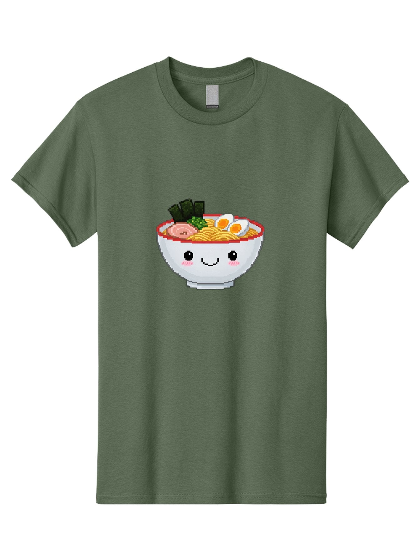 Ramen-Bowl-2 Men'S Graphic Tee, 100% Cotton, Comfortable Casual Summer Wear, Machine Washable, Delicious Ramen, Kawaii Food, Cartoon Noodle Bowl, Tasty Meal, Sliced Egg, Seaweed, Pink Ham, Smiling Bowl, Pixel Art, Noodle Soup Bae707 8