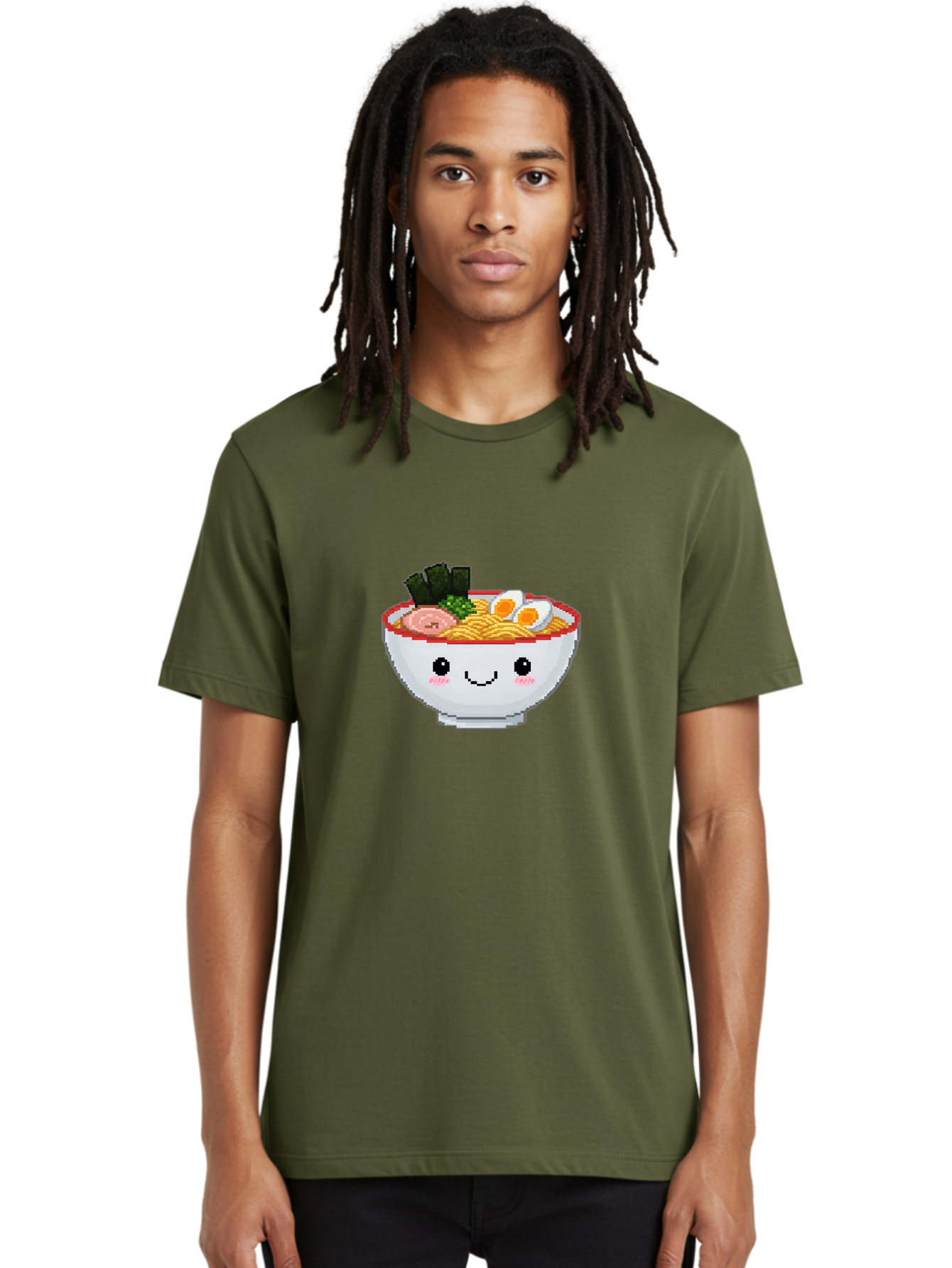 Ramen-Bowl-2 Men'S Graphic Tee, 100% Cotton, Comfortable Casual Summer Wear, Machine Washable, Delicious Ramen, Kawaii Food, Cartoon Noodle Bowl, Tasty Meal, Sliced Egg, Seaweed, Pink Ham, Smiling Bowl, Pixel Art, Noodle Soup Bae707 21