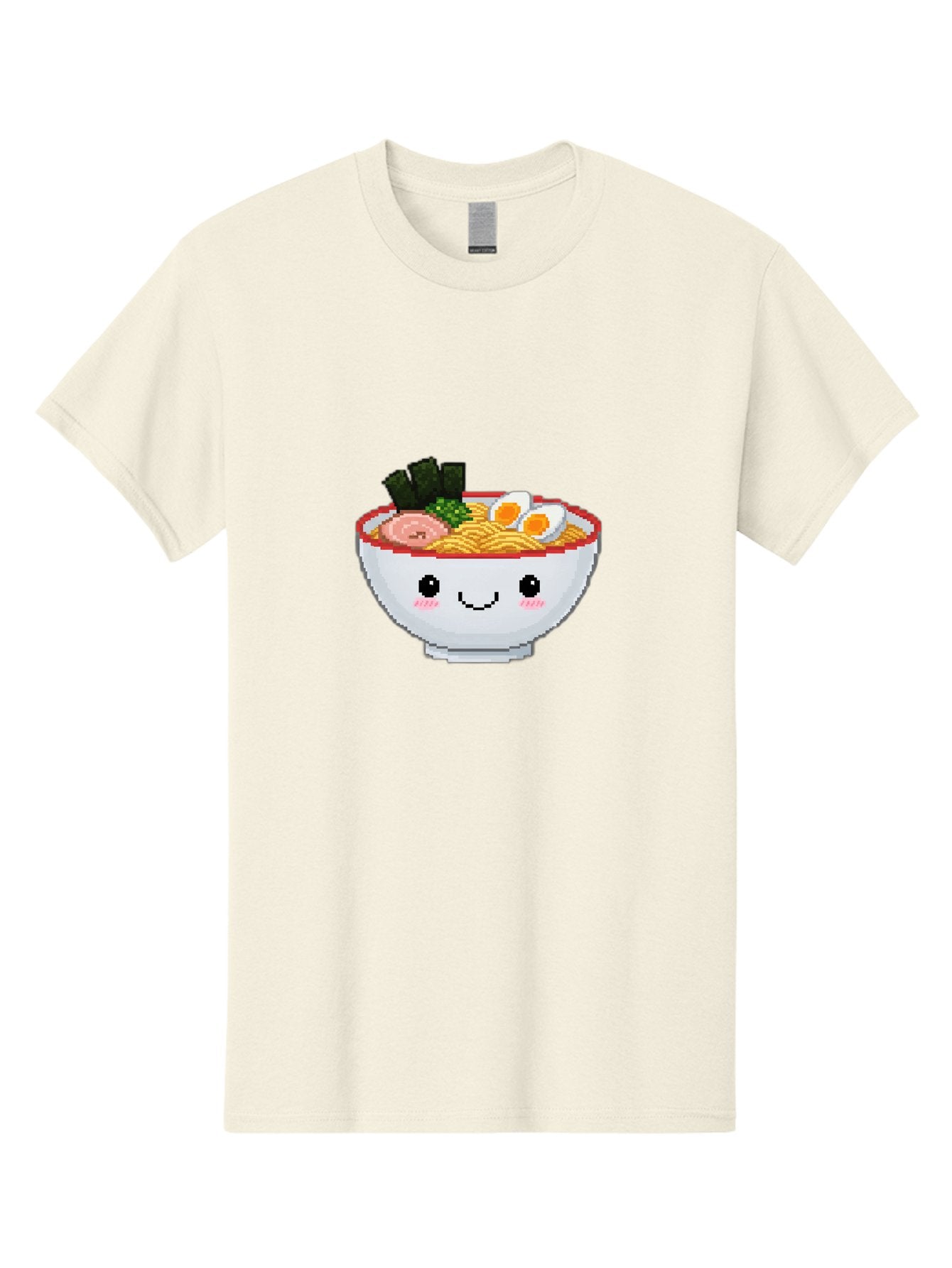 Ramen-Bowl-2 Men'S Graphic Tee, 100% Cotton, Comfortable Casual Summer Wear, Machine Washable, Delicious Ramen, Kawaii Food, Cartoon Noodle Bowl, Tasty Meal, Sliced Egg, Seaweed, Pink Ham, Smiling Bowl, Pixel Art, Noodle Soup Bae707 15