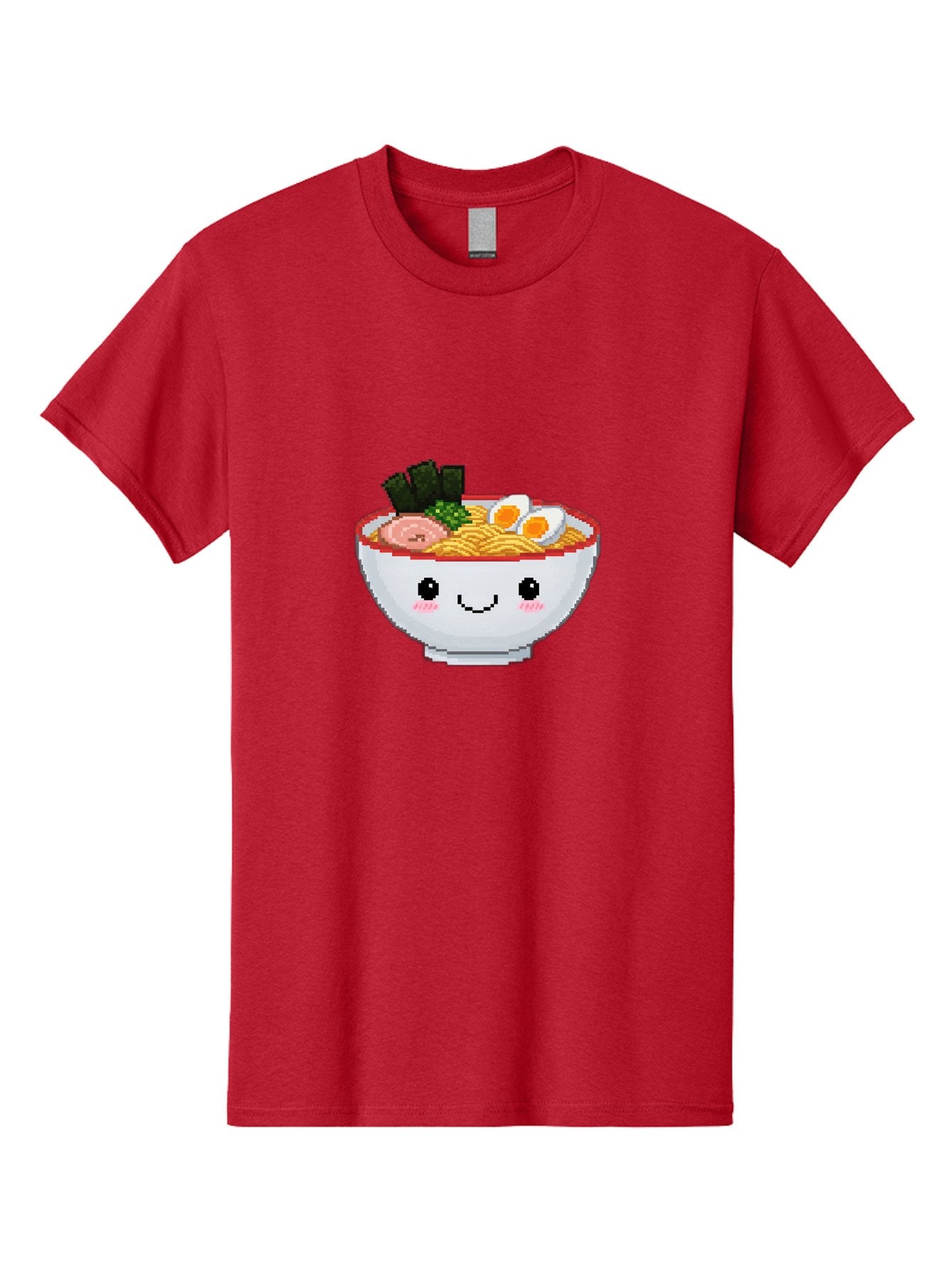 Ramen-Bowl-2 Men'S Graphic Tee, 100% Cotton, Comfortable Casual Summer Wear, Machine Washable, Delicious Ramen, Kawaii Food, Cartoon Noodle Bowl, Tasty Meal, Sliced Egg, Seaweed, Pink Ham, Smiling Bowl, Pixel Art, Noodle Soup Bae707 4