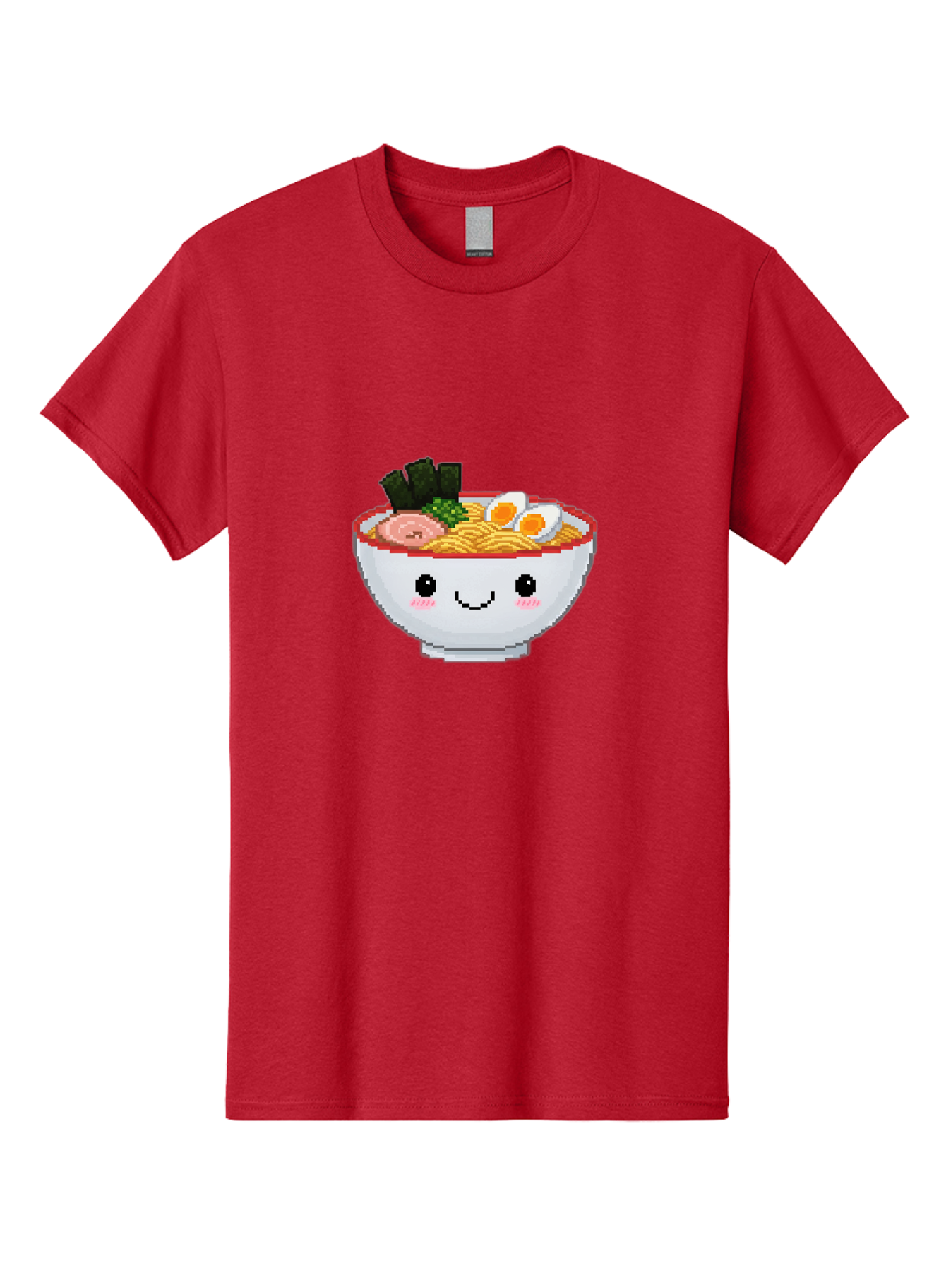 Ramen-Bowl-2 Men'S Graphic Tee, 100% Cotton, Comfortable Casual Summer Wear, Machine Washable, Delicious Ramen, Kawaii Food, Cartoon Noodle Bowl, Tasty Meal, Sliced Egg, Seaweed, Pink Ham, Smiling Bowl, Pixel Art, Noodle Soup Bae707 12