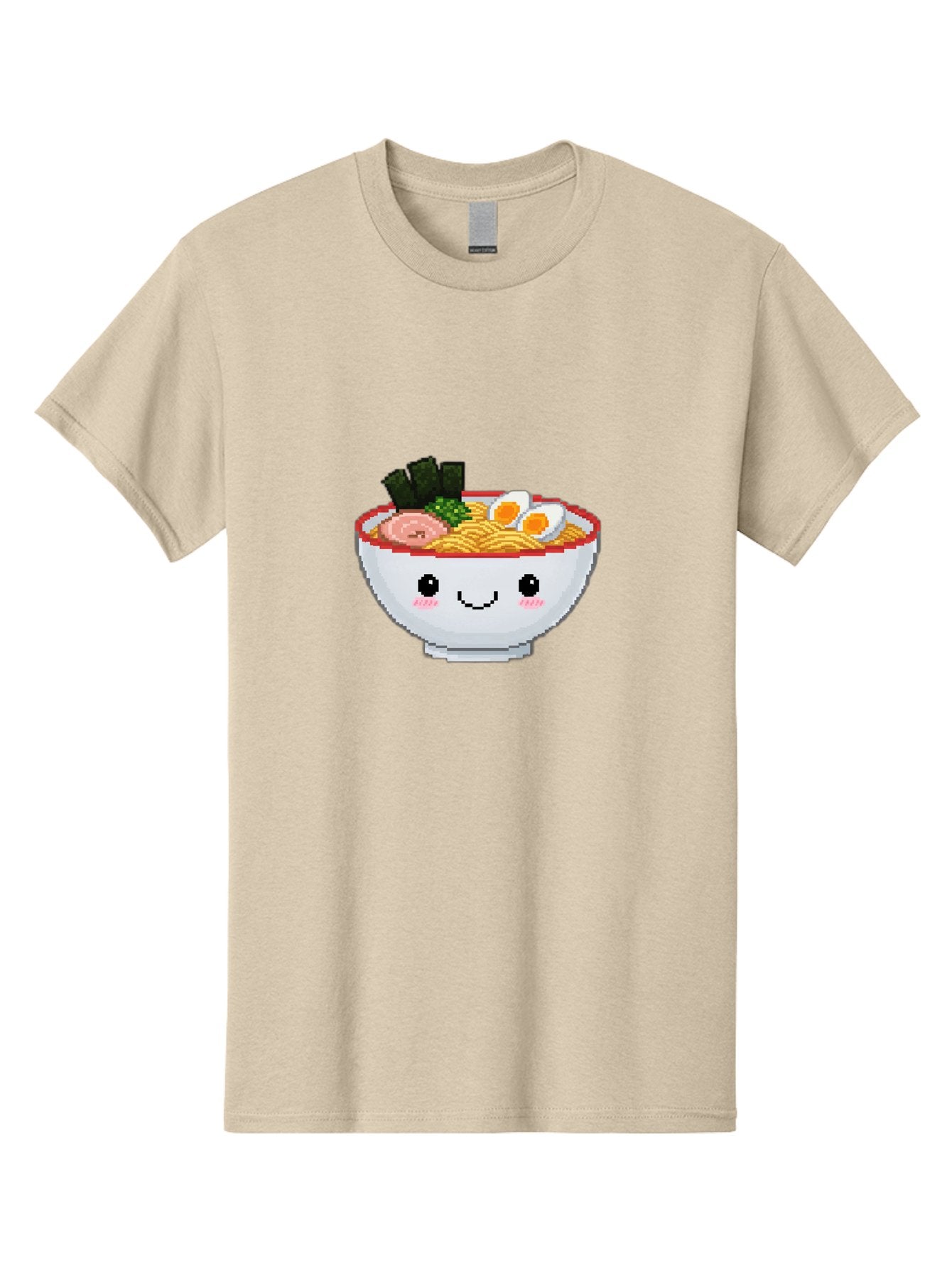 Ramen-Bowl-2 Men'S Graphic Tee, 100% Cotton, Comfortable Casual Summer Wear, Machine Washable, Delicious Ramen, Kawaii Food, Cartoon Noodle Bowl, Tasty Meal, Sliced Egg, Seaweed, Pink Ham, Smiling Bowl, Pixel Art, Noodle Soup Bae707 13