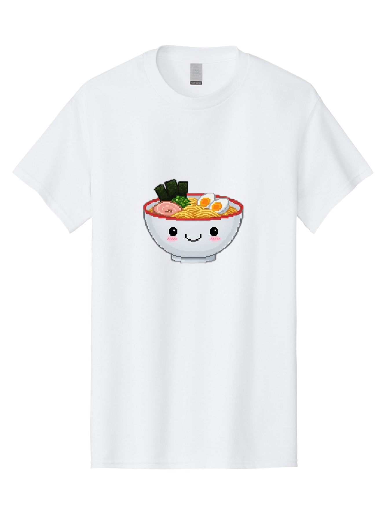 Ramen-Bowl-2 Men'S Graphic Tee, 100% Cotton, Comfortable Casual Summer Wear, Machine Washable, Delicious Ramen, Kawaii Food, Cartoon Noodle Bowl, Tasty Meal, Sliced Egg, Seaweed, Pink Ham, Smiling Bowl, Pixel Art, Noodle Soup Bae707 14