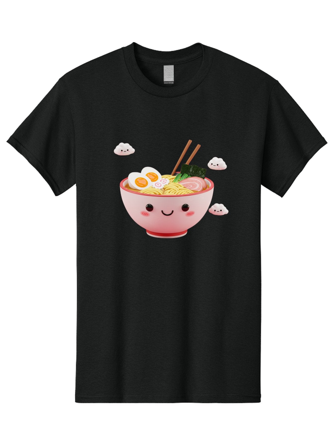 Ramen-Bowl-3 Men'S Graphic Tee, 100% Cotton, Comfortable Casual Summer Wear, Machine Washable, Steaming Hot Ramen, Kawaii Bowl, Cartoon Noodle Soup, Smiling Bowl, Boiled Egg, Sliced Pork, Seaweed, Chopsticks, Fish Cakes, Playful, Bae708 7