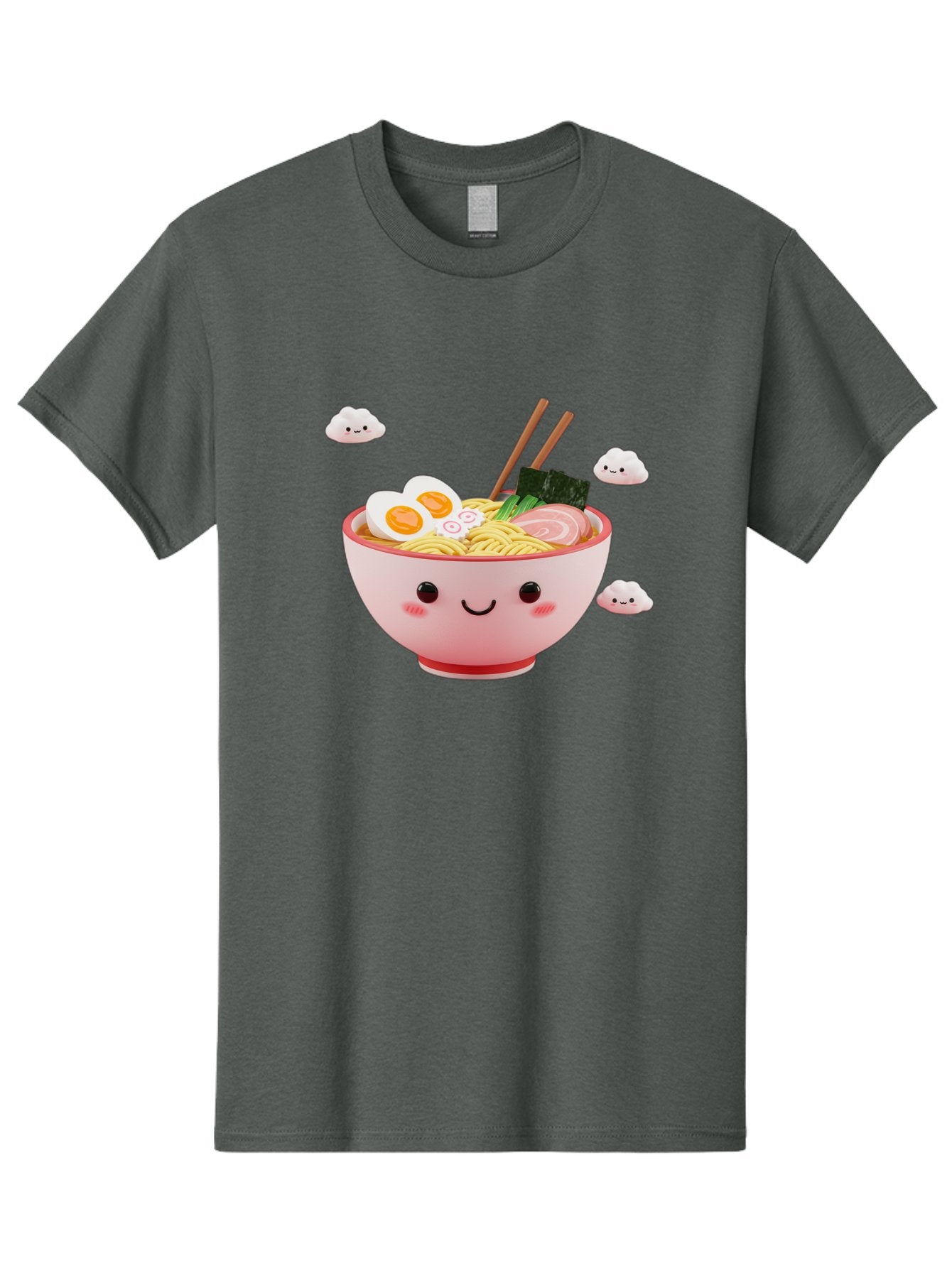 Ramen-Bowl-3 Men'S Graphic Tee, 100% Cotton, Comfortable Casual Summer Wear, Machine Washable, Steaming Hot Ramen, Kawaii Bowl, Cartoon Noodle Soup, Smiling Bowl, Boiled Egg, Sliced Pork, Seaweed, Chopsticks, Fish Cakes, Playful, Bae708 5