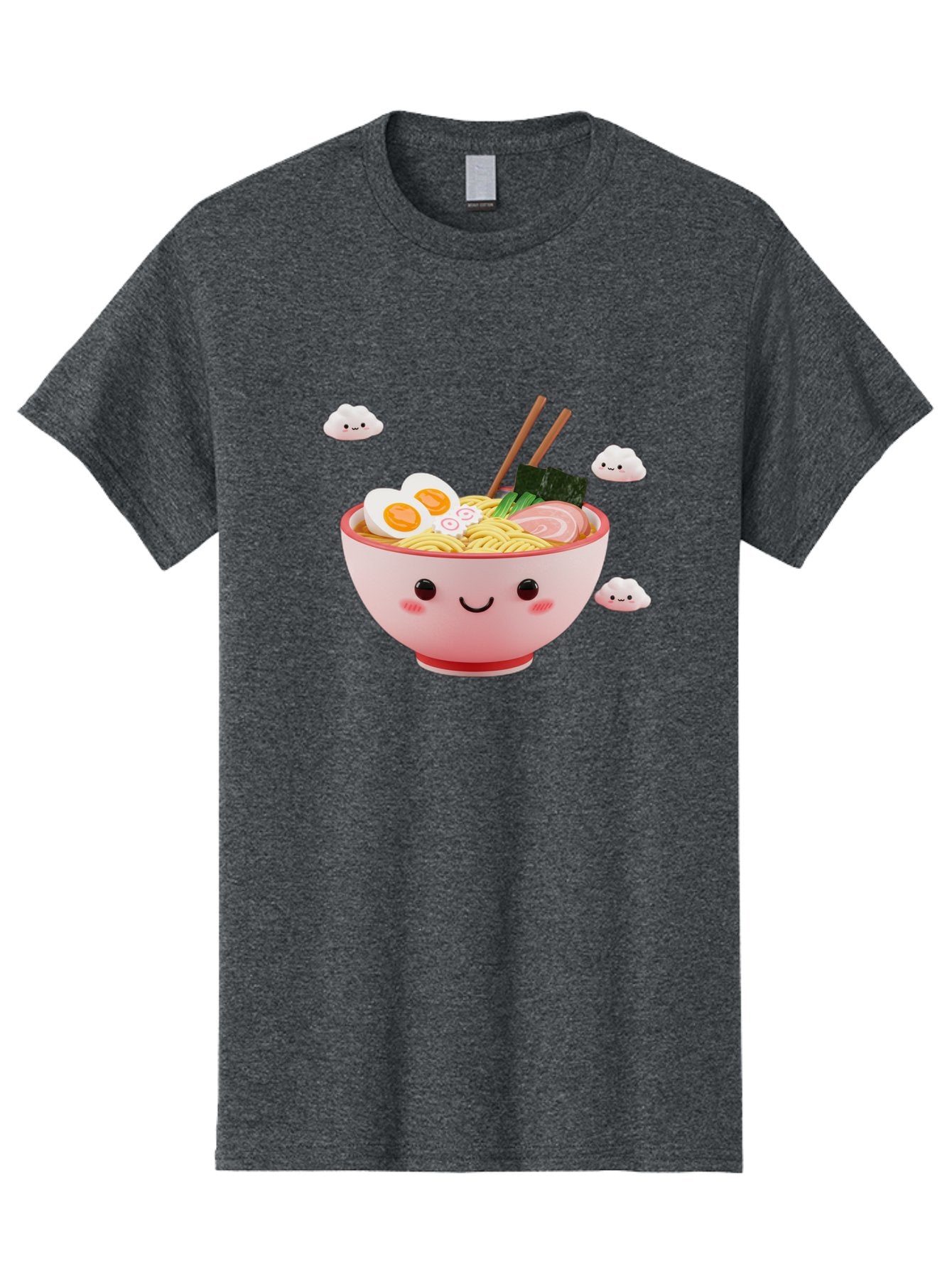Ramen-Bowl-3 Men'S Graphic Tee, 100% Cotton, Comfortable Casual Summer Wear, Machine Washable, Steaming Hot Ramen, Kawaii Bowl, Cartoon Noodle Soup, Smiling Bowl, Boiled Egg, Sliced Pork, Seaweed, Chopsticks, Fish Cakes, Playful, Bae708