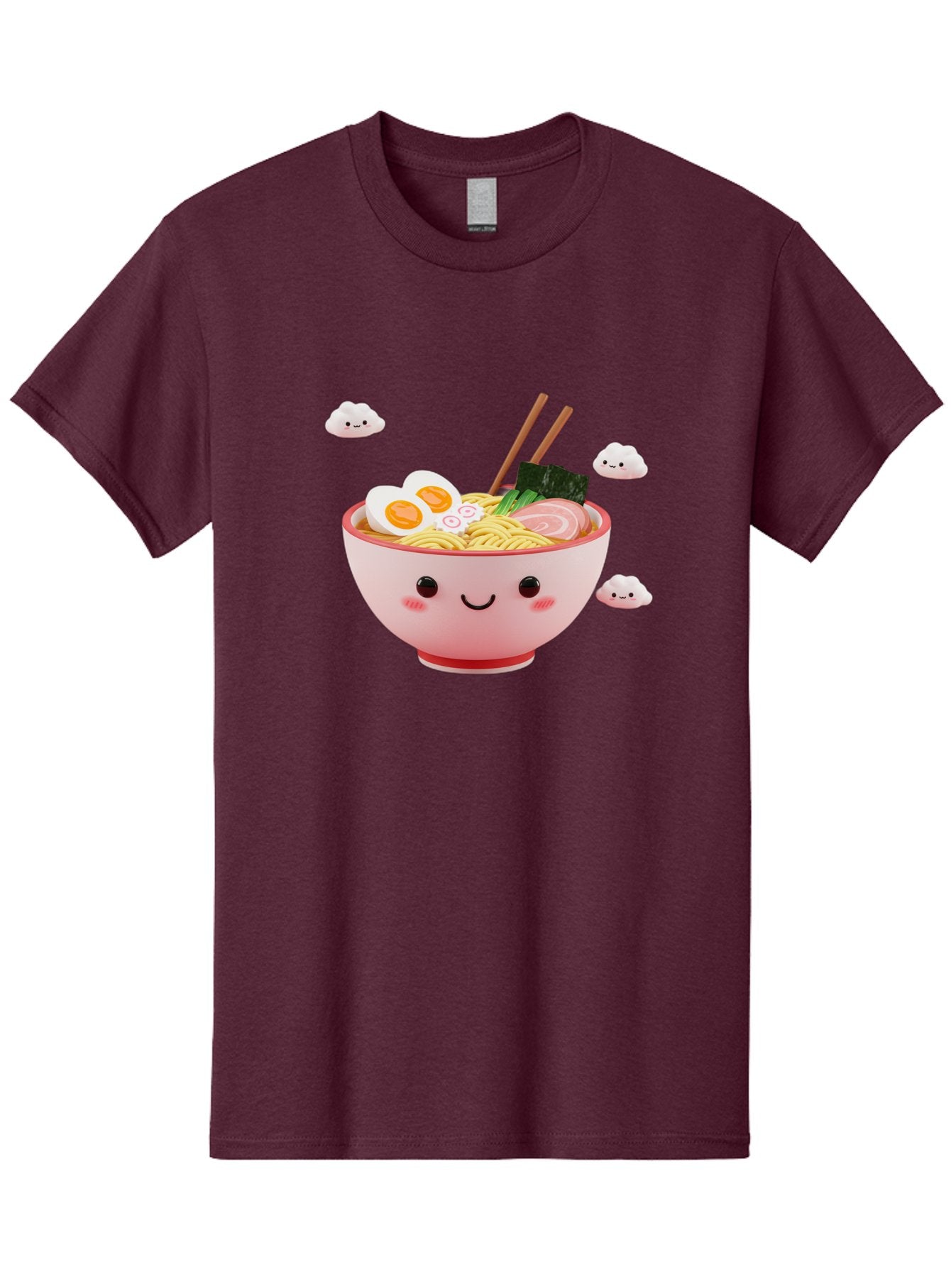 Ramen-Bowl-3 Men'S Graphic Tee, 100% Cotton, Comfortable Casual Summer Wear, Machine Washable, Steaming Hot Ramen, Kawaii Bowl, Cartoon Noodle Soup, Smiling Bowl, Boiled Egg, Sliced Pork, Seaweed, Chopsticks, Fish Cakes, Playful, Bae708 10