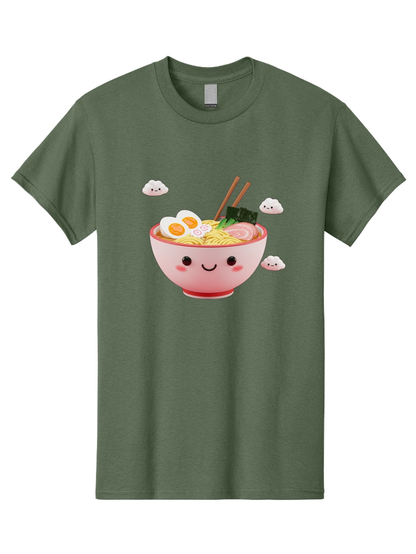 Ramen-Bowl-3 Men'S Graphic Tee, 100% Cotton, Comfortable Casual Summer Wear, Machine Washable, Steaming Hot Ramen, Kawaii Bowl, Cartoon Noodle Soup, Smiling Bowl, Boiled Egg, Sliced Pork, Seaweed, Chopsticks, Fish Cakes, Playful, Bae708 4