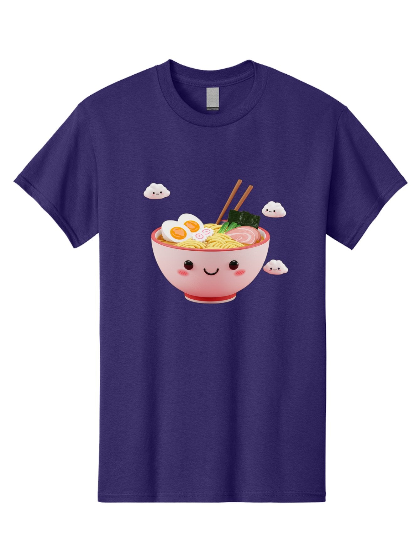 Ramen-Bowl-3 Men'S Graphic Tee, 100% Cotton, Comfortable Casual Summer Wear, Machine Washable, Steaming Hot Ramen, Kawaii Bowl, Cartoon Noodle Soup, Smiling Bowl, Boiled Egg, Sliced Pork, Seaweed, Chopsticks, Fish Cakes, Playful, Bae708