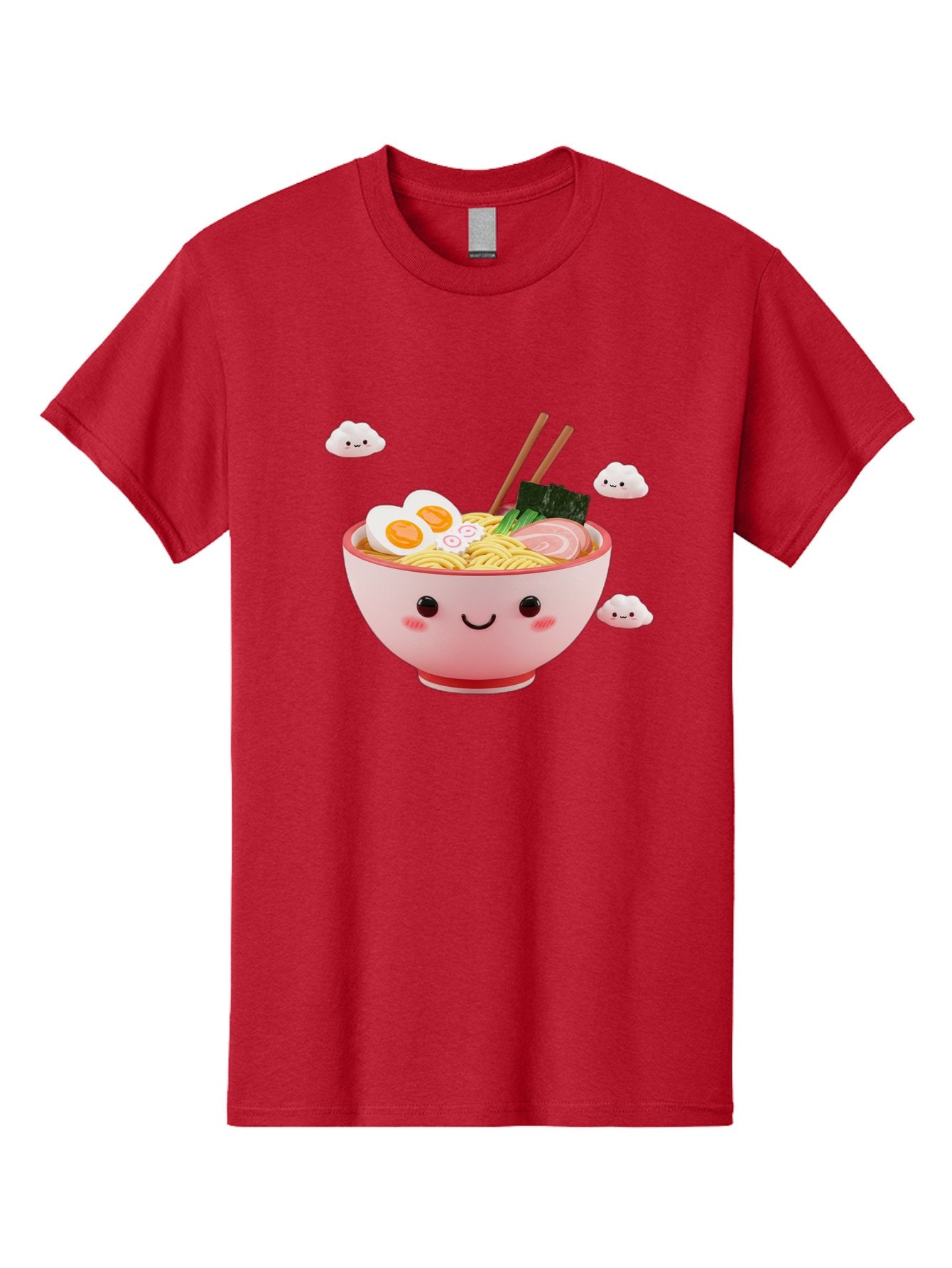 Ramen-Bowl-3 Men'S Graphic Tee, 100% Cotton, Comfortable Casual Summer Wear, Machine Washable, Steaming Hot Ramen, Kawaii Bowl, Cartoon Noodle Soup, Smiling Bowl, Boiled Egg, Sliced Pork, Seaweed, Chopsticks, Fish Cakes, Playful, Bae708 3