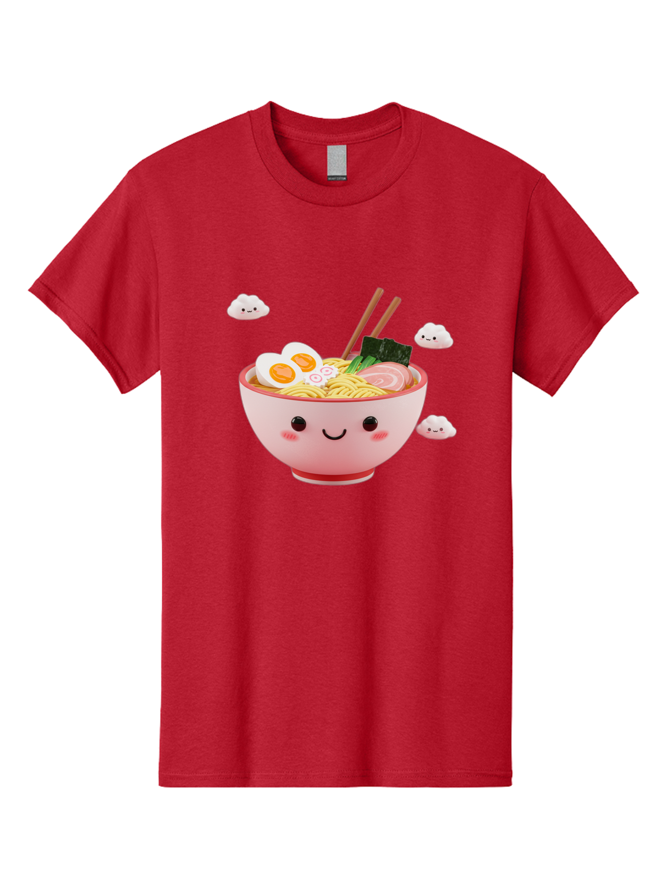Ramen-Bowl-3 Men'S Graphic Tee, 100% Cotton, Comfortable Casual Summer Wear, Machine Washable, Steaming Hot Ramen, Kawaii Bowl, Cartoon Noodle Soup, Smiling Bowl, Boiled Egg, Sliced Pork, Seaweed, Chopsticks, Fish Cakes, Playful, Bae708 9