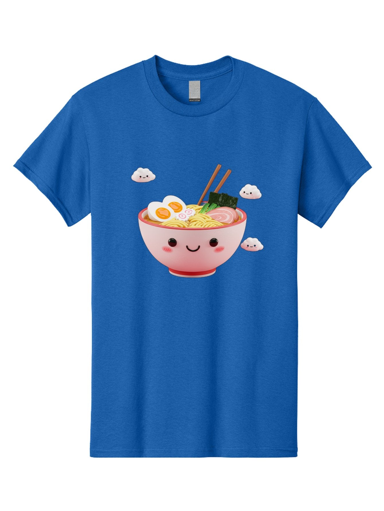 Ramen-Bowl-3 Men'S Graphic Tee, 100% Cotton, Comfortable Casual Summer Wear, Machine Washable, Steaming Hot Ramen, Kawaii Bowl, Cartoon Noodle Soup, Smiling Bowl, Boiled Egg, Sliced Pork, Seaweed, Chopsticks, Fish Cakes, Playful, Bae708 12