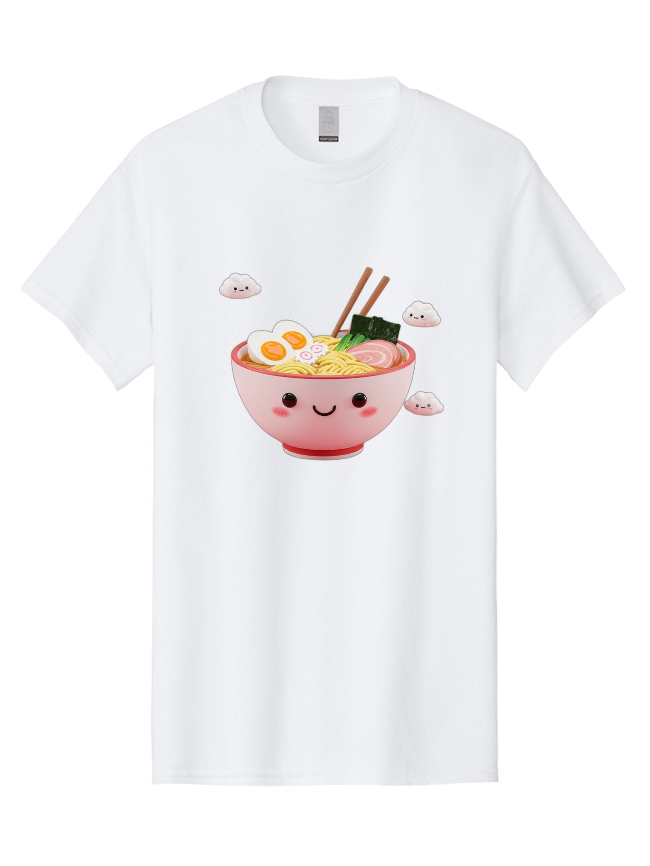 Ramen-Bowl-3 Men'S Graphic Tee, 100% Cotton, Comfortable Casual Summer Wear, Machine Washable, Steaming Hot Ramen, Kawaii Bowl, Cartoon Noodle Soup, Smiling Bowl, Boiled Egg, Sliced Pork, Seaweed, Chopsticks, Fish Cakes, Playful, Bae708 11