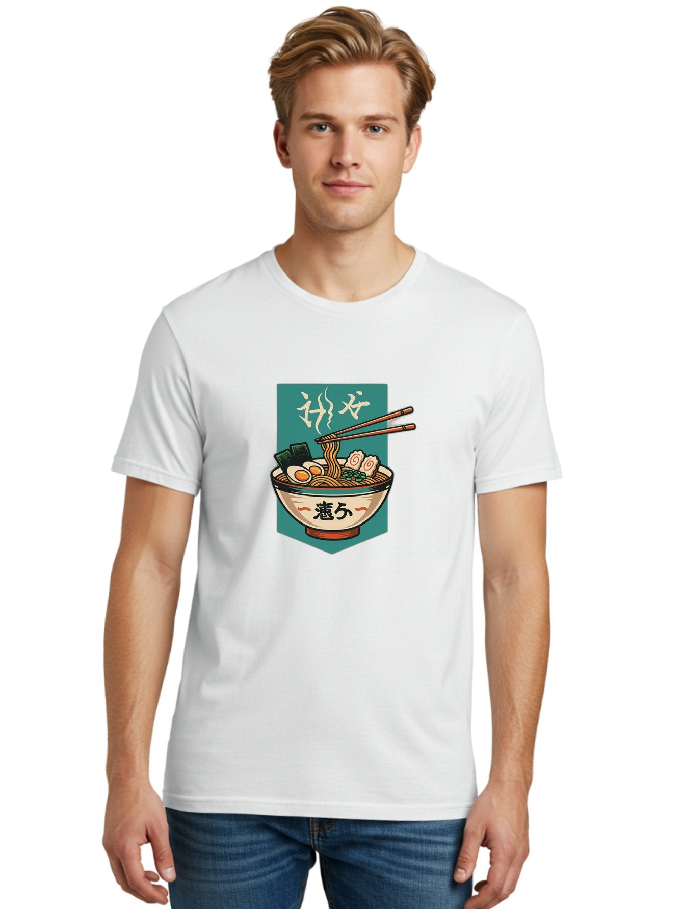 Ramen-Bowl-5 Men'S Graphic Tee, 100% Cotton, Comfortable Casual Summer Wear, Machine Washable, Steaming Bowl Of Ramen, Japanese Cuisine, Noodle Soup, Chopsticks, Egg, Seaweed, Pork Slices, Savory Dish, Comfort Food, Asian Flavors Bae710 16