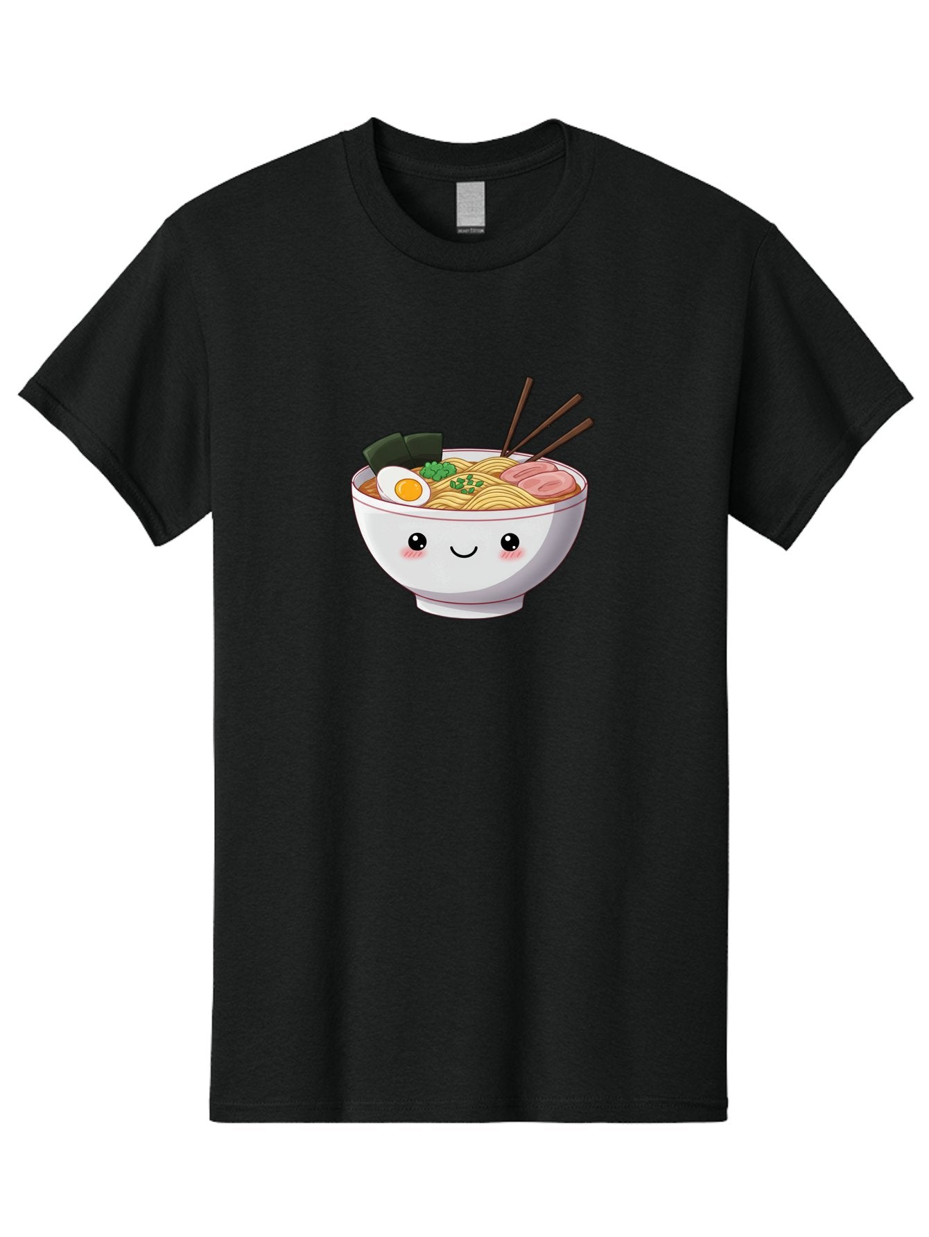 Ramen-Bowl Men'S Graphic Tee, 100% Cotton, Comfortable Casual Summer Wear, Machine Washable, Steaming Hot Ramen, Cartoon Noodle Bowl, Appetizing Meal, Kawaii Food, Delicious Japanese Cuisine, Smiling Bowl, Egg, Seaweed, Pork Slice, Chopsticks Bae713 15
