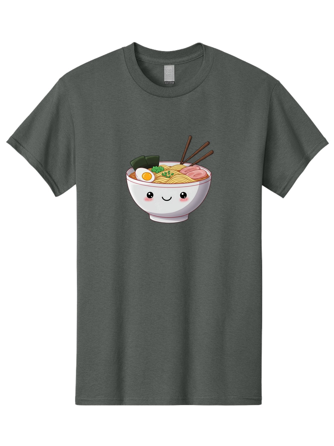 Ramen-Bowl Men'S Graphic Tee, 100% Cotton, Comfortable Casual Summer Wear, Machine Washable, Steaming Hot Ramen, Cartoon Noodle Bowl, Appetizing Meal, Kawaii Food, Delicious Japanese Cuisine, Smiling Bowl, Egg, Seaweed, Pork Slice, Chopsticks Bae713 7
