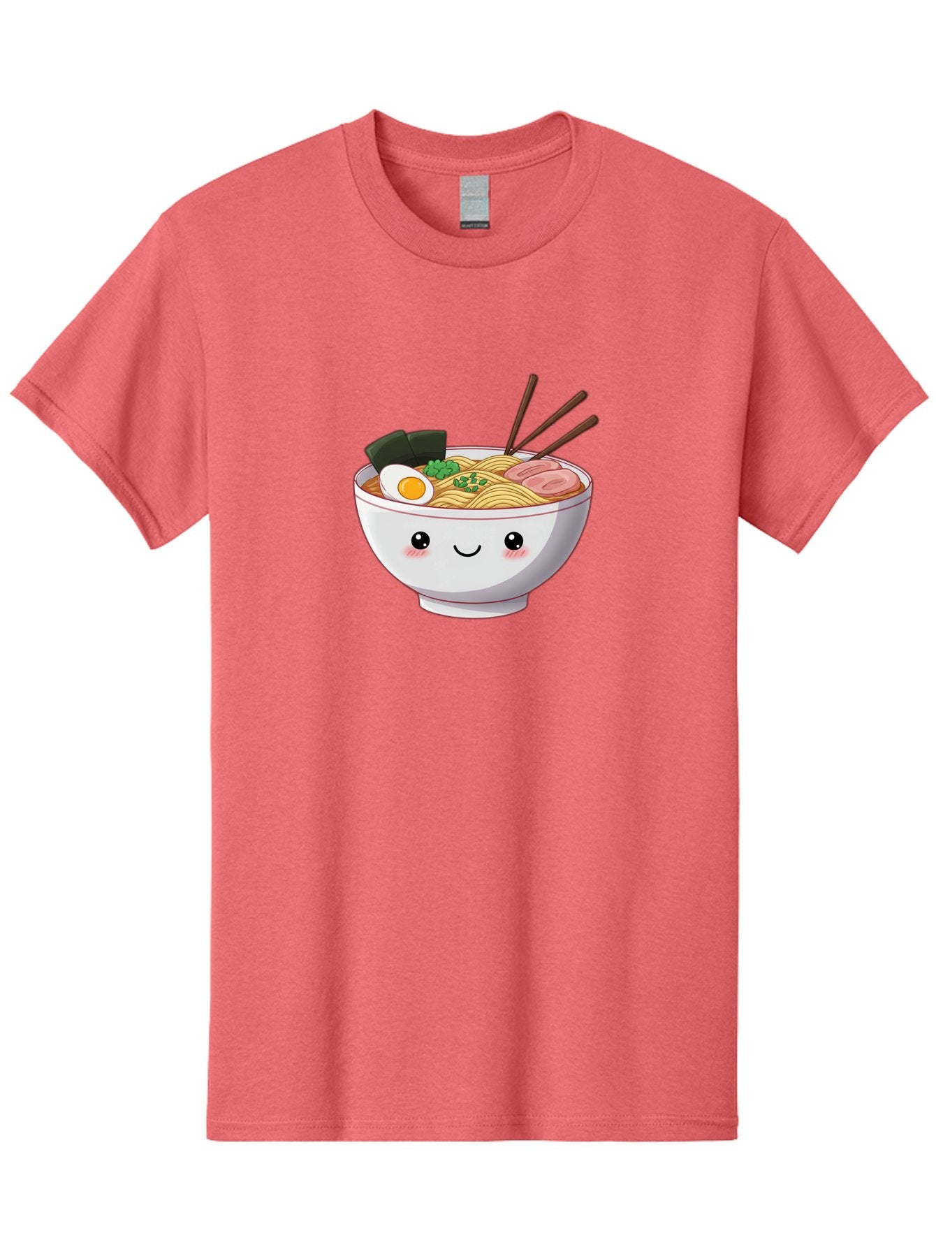 Ramen-Bowl Men'S Graphic Tee, 100% Cotton, Comfortable Casual Summer Wear, Machine Washable, Steaming Hot Ramen, Cartoon Noodle Bowl, Appetizing Meal, Kawaii Food, Delicious Japanese Cuisine, Smiling Bowl, Egg, Seaweed, Pork Slice, Chopsticks Bae713 13