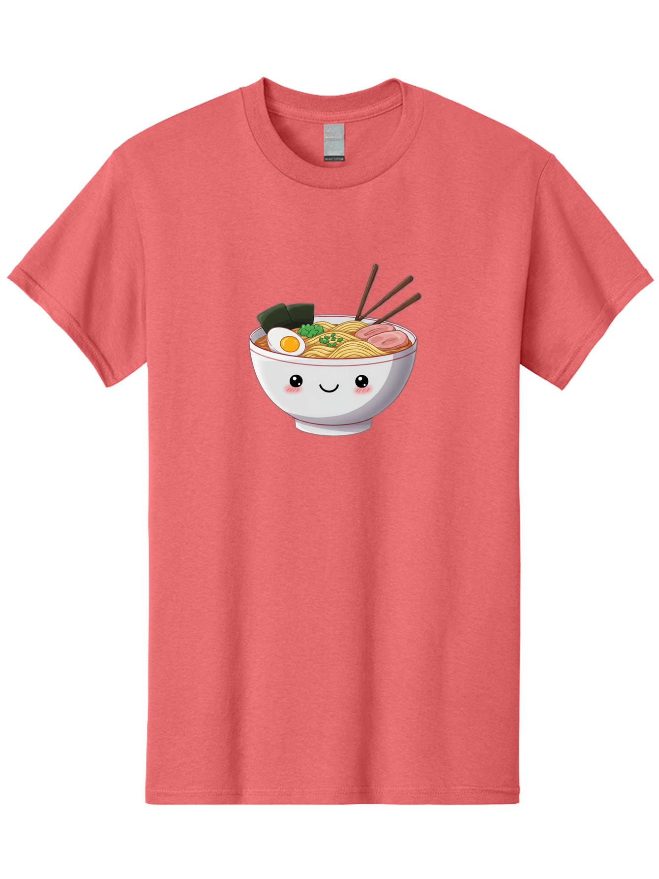 Ramen-Bowl Men'S Graphic Tee, 100% Cotton, Comfortable Casual Summer Wear, Machine Washable, Steaming Hot Ramen, Cartoon Noodle Bowl, Appetizing Meal, Kawaii Food, Delicious Japanese Cuisine, Smiling Bowl, Egg, Seaweed, Pork Slice, Chopsticks Bae713 15