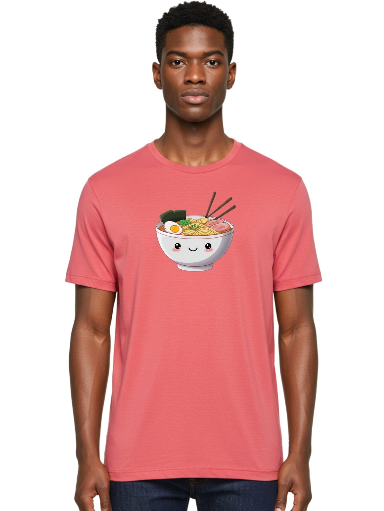 Ramen-Bowl Men'S Graphic Tee, 100% Cotton, Comfortable Casual Summer Wear, Machine Washable, Steaming Hot Ramen, Cartoon Noodle Bowl, Appetizing Meal, Kawaii Food, Delicious Japanese Cuisine, Smiling Bowl, Egg, Seaweed, Pork Slice, Chopsticks Bae713 20