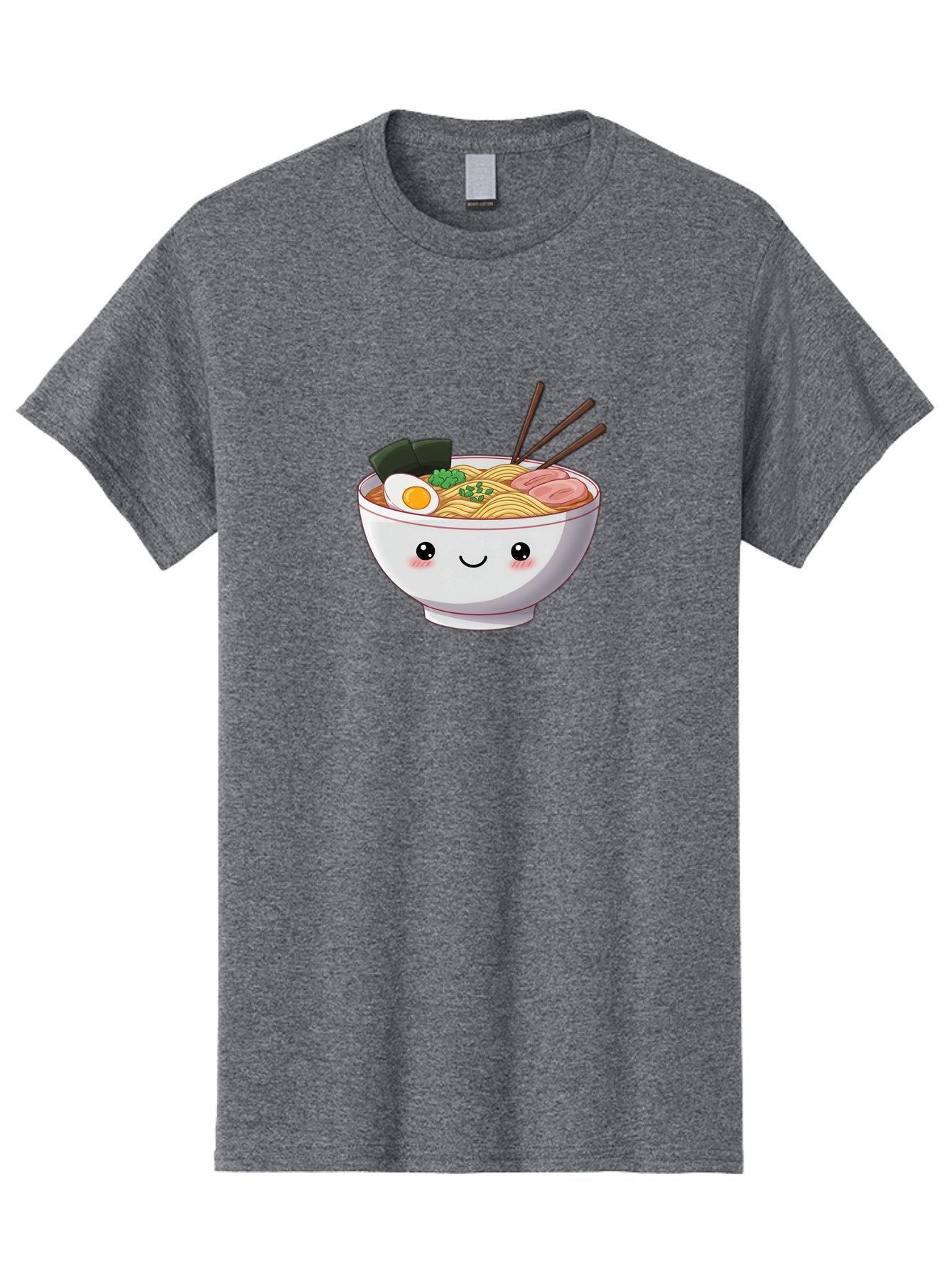 Ramen-Bowl Men'S Graphic Tee, 100% Cotton, Comfortable Casual Summer Wear, Machine Washable, Steaming Hot Ramen, Cartoon Noodle Bowl, Appetizing Meal, Kawaii Food, Delicious Japanese Cuisine, Smiling Bowl, Egg, Seaweed, Pork Slice, Chopsticks Bae713 10