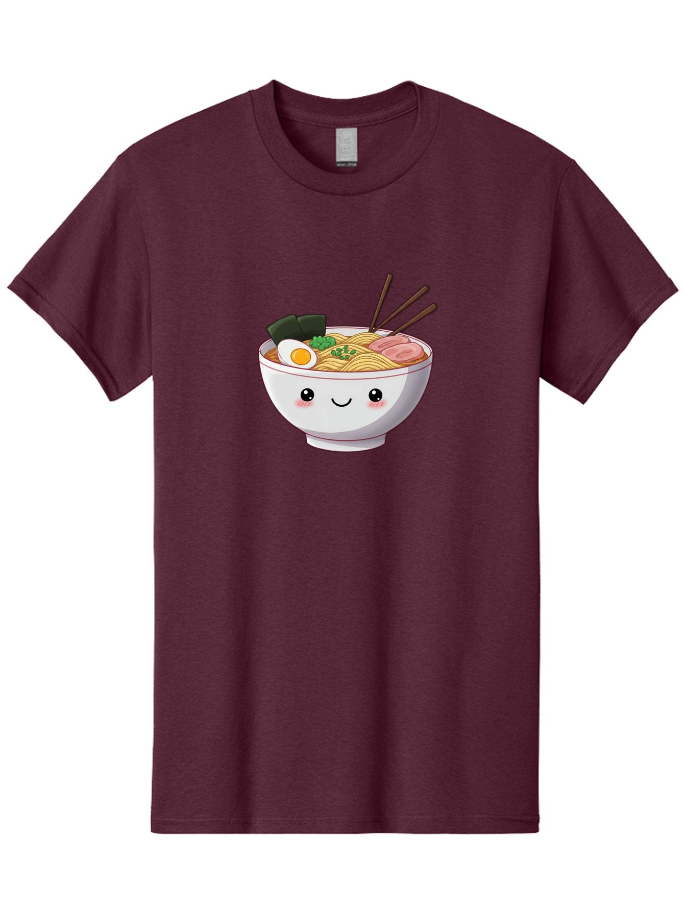 Ramen-Bowl Men'S Graphic Tee, 100% Cotton, Comfortable Casual Summer Wear, Machine Washable, Steaming Hot Ramen, Cartoon Noodle Bowl, Appetizing Meal, Kawaii Food, Delicious Japanese Cuisine, Smiling Bowl, Egg, Seaweed, Pork Slice, Chopsticks Bae713 6