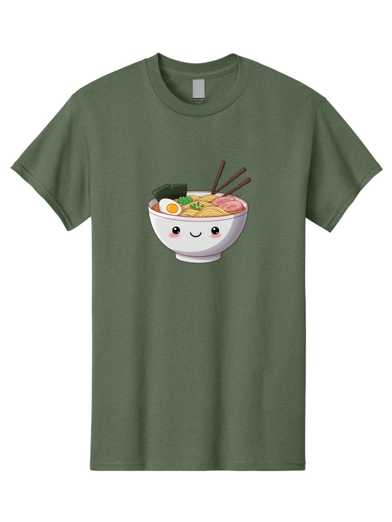Ramen-Bowl Men'S Graphic Tee, 100% Cotton, Comfortable Casual Summer Wear, Machine Washable, Steaming Hot Ramen, Cartoon Noodle Bowl, Appetizing Meal, Kawaii Food, Delicious Japanese Cuisine, Smiling Bowl, Egg, Seaweed, Pork Slice, Chopsticks Bae713 4