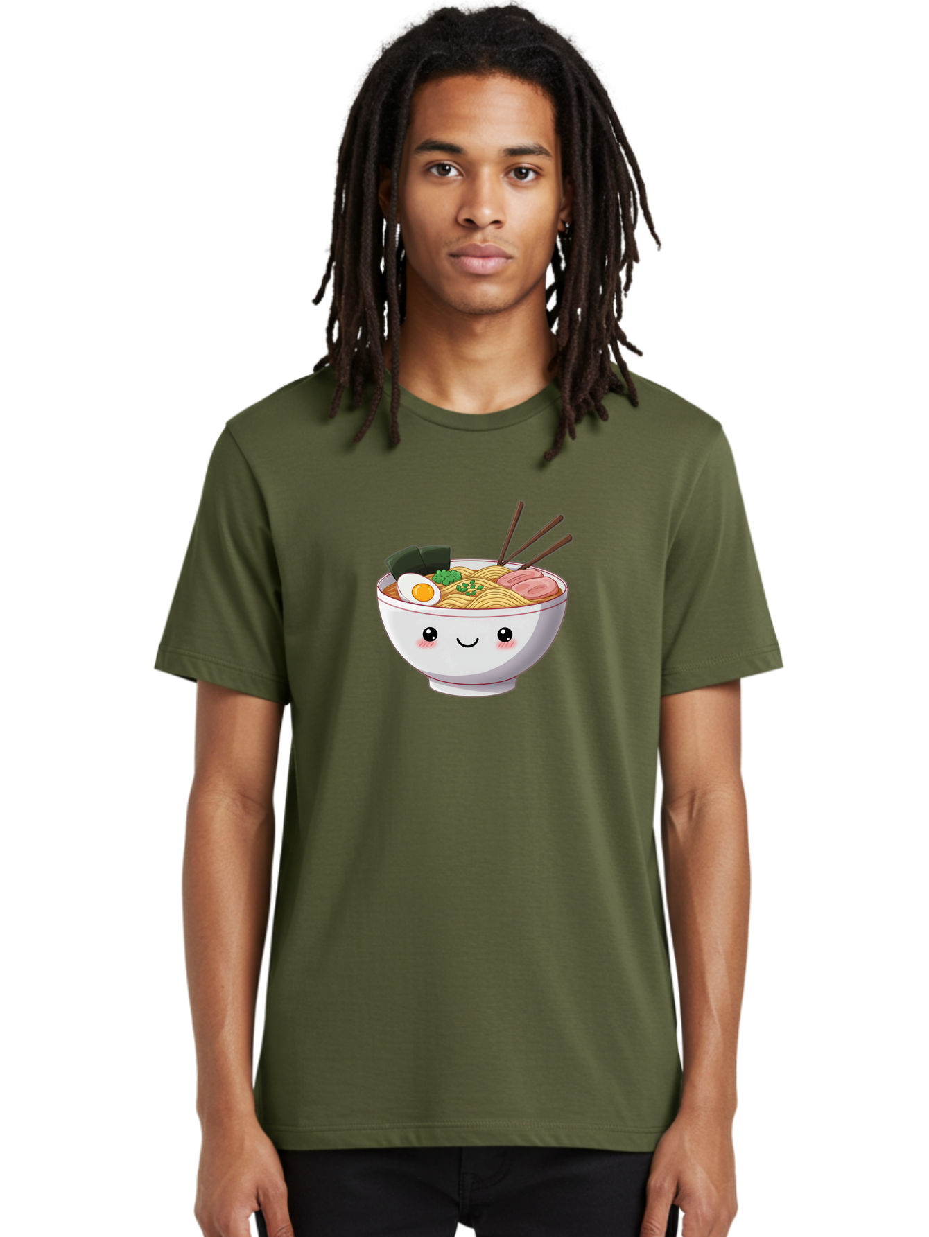 Ramen-Bowl Men'S Graphic Tee, 100% Cotton, Comfortable Casual Summer Wear, Machine Washable, Steaming Hot Ramen, Cartoon Noodle Bowl, Appetizing Meal, Kawaii Food, Delicious Japanese Cuisine, Smiling Bowl, Egg, Seaweed, Pork Slice, Chopsticks Bae713 27