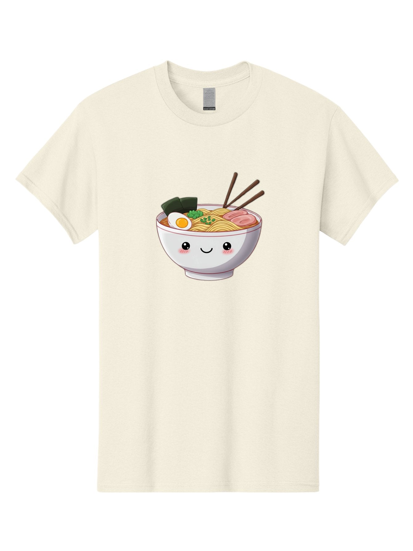 Ramen-Bowl Men'S Graphic Tee, 100% Cotton, Comfortable Casual Summer Wear, Machine Washable, Steaming Hot Ramen, Cartoon Noodle Bowl, Appetizing Meal, Kawaii Food, Delicious Japanese Cuisine, Smiling Bowl, Egg, Seaweed, Pork Slice, Chopsticks Bae713 5