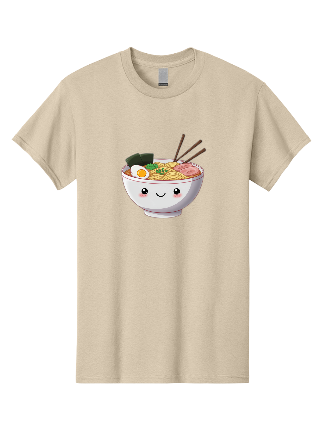 Ramen-Bowl Men'S Graphic Tee, 100% Cotton, Comfortable Casual Summer Wear, Machine Washable, Steaming Hot Ramen, Cartoon Noodle Bowl, Appetizing Meal, Kawaii Food, Delicious Japanese Cuisine, Smiling Bowl, Egg, Seaweed, Pork Slice, Chopsticks Bae713 4