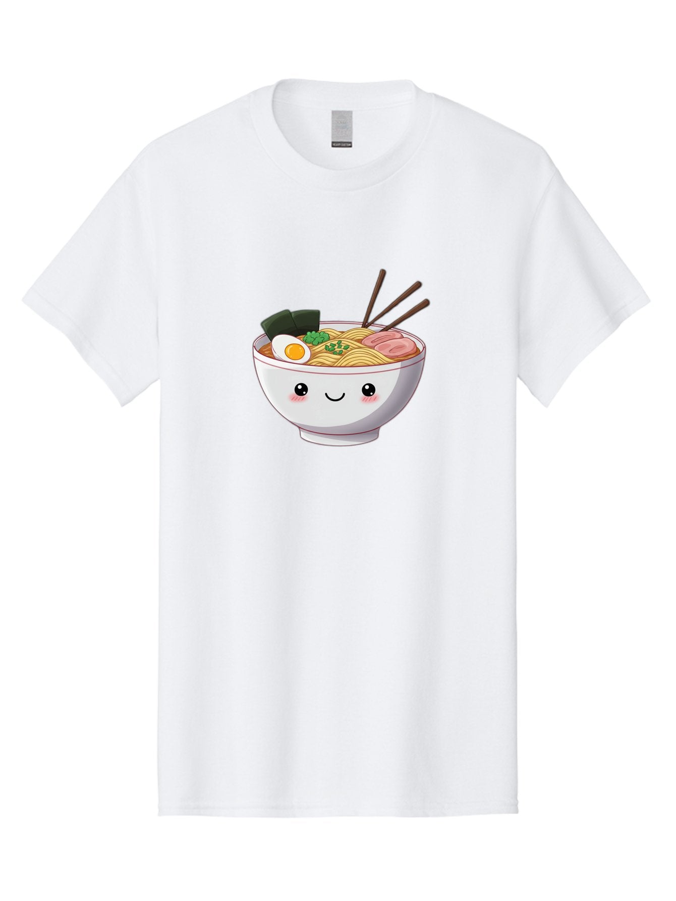 Ramen-Bowl Men'S Graphic Tee, 100% Cotton, Comfortable Casual Summer Wear, Machine Washable, Steaming Hot Ramen, Cartoon Noodle Bowl, Appetizing Meal, Kawaii Food, Delicious Japanese Cuisine, Smiling Bowl, Egg, Seaweed, Pork Slice, Chopsticks Bae713 14