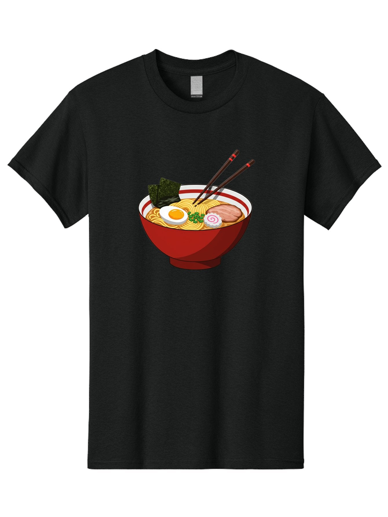 Ramen-Noodle-Bowl-2 Men'S Graphic Tee, 100% Cotton, Comfortable Casual Summer Wear, Machine Washable, Steaming Bowl Of Ramen, Japanese Noodle Soup, Boiled Egg, Sliced Pork, Seaweed, Green Onions, Chopsticks, Asian Cuisine, Noodle Dish, Bae715