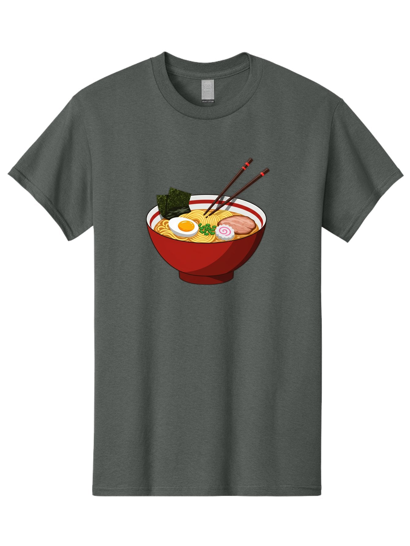 Ramen-Noodle-Bowl-2 Men'S Graphic Tee, 100% Cotton, Comfortable Casual Summer Wear, Machine Washable, Steaming Bowl Of Ramen, Japanese Noodle Soup, Boiled Egg, Sliced Pork, Seaweed, Green Onions, Chopsticks, Asian Cuisine, Noodle Dish, Bae715