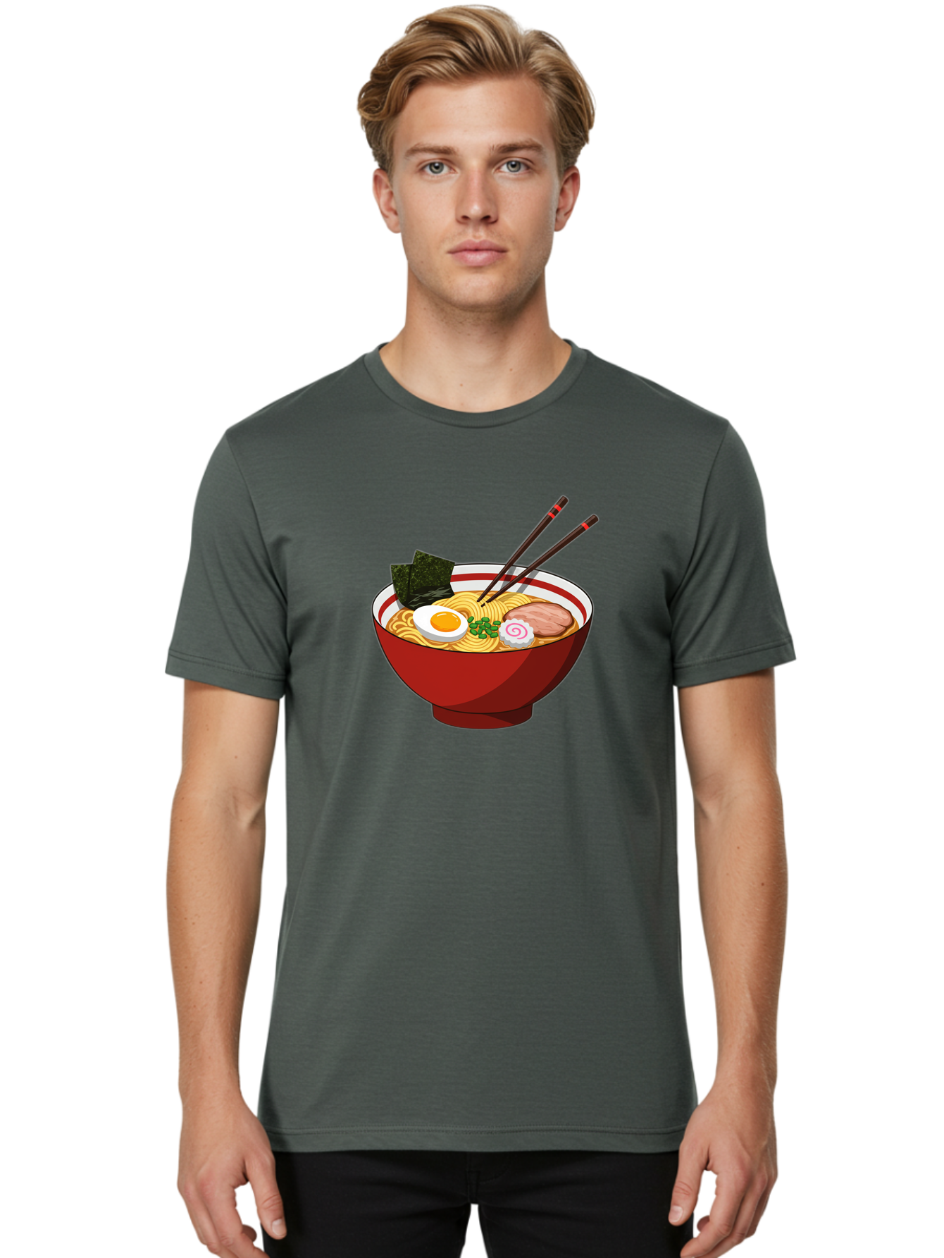 Ramen-Noodle-Bowl-2 Men'S Graphic Tee, 100% Cotton, Comfortable Casual Summer Wear, Machine Washable, Steaming Bowl Of Ramen, Japanese Noodle Soup, Boiled Egg, Sliced Pork, Seaweed, Green Onions, Chopsticks, Asian Cuisine, Noodle Dish, Bae715 25