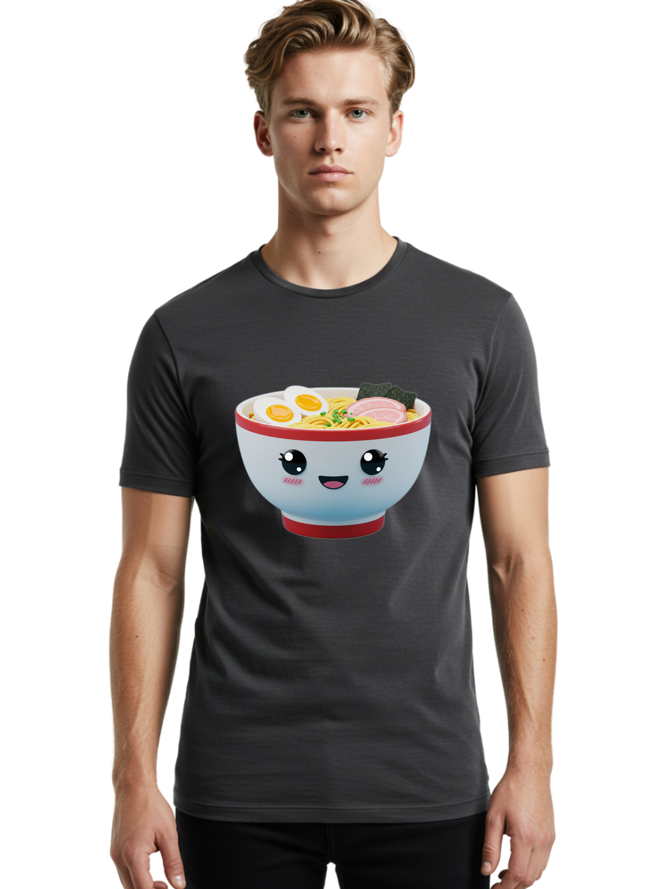 Ramen-Noodle-Bowl Men'S Graphic Tee, 100% Cotton, Comfortable Casual Summer Wear, Machine Washable, Kawaii Ramen Bowl, Cartoon Noodle Soup, Japanese Cuisine, Animated Food, Ramen Noodles, Boiled Egg, Seaweed, Sliced Ham, Cute Bowl, Bae716 29