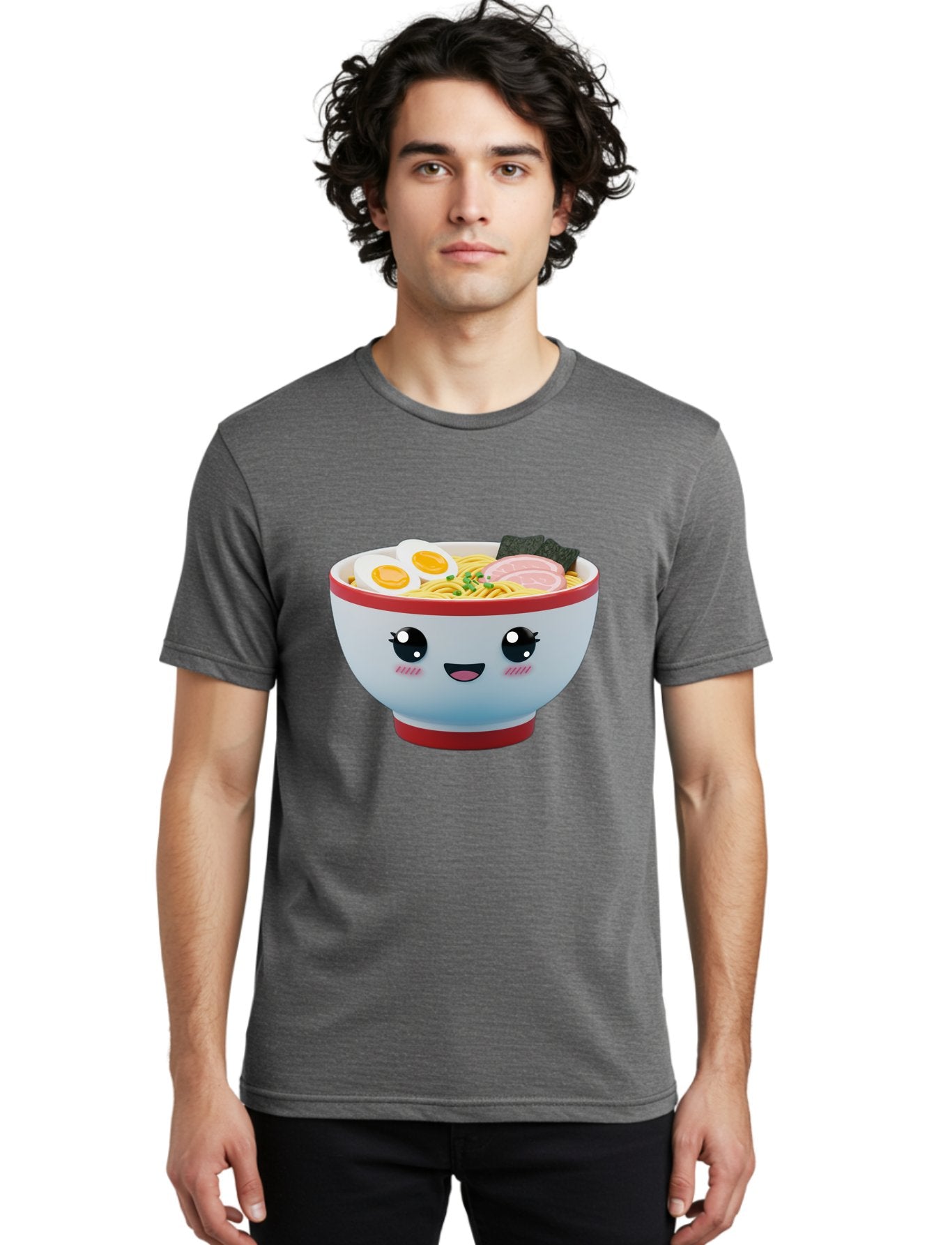 Ramen-Noodle-Bowl Men'S Graphic Tee, 100% Cotton, Comfortable Casual Summer Wear, Machine Washable, Kawaii Ramen Bowl, Cartoon Noodle Soup, Japanese Cuisine, Animated Food, Ramen Noodles, Boiled Egg, Seaweed, Sliced Ham, Cute Bowl, Bae716 21