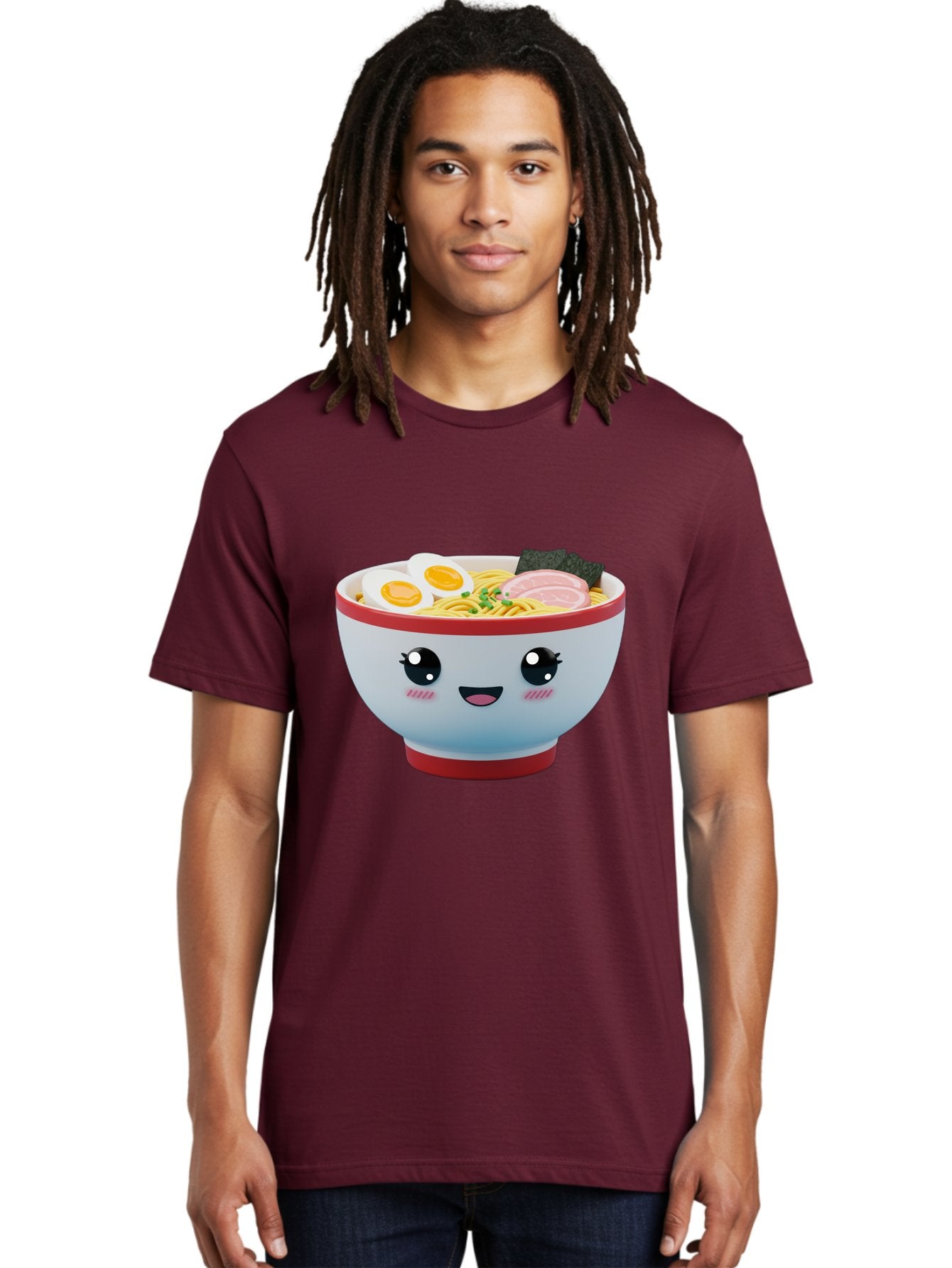Ramen-Noodle-Bowl Men'S Graphic Tee, 100% Cotton, Comfortable Casual Summer Wear, Machine Washable, Kawaii Ramen Bowl, Cartoon Noodle Soup, Japanese Cuisine, Animated Food, Ramen Noodles, Boiled Egg, Seaweed, Sliced Ham, Cute Bowl, Bae716 16