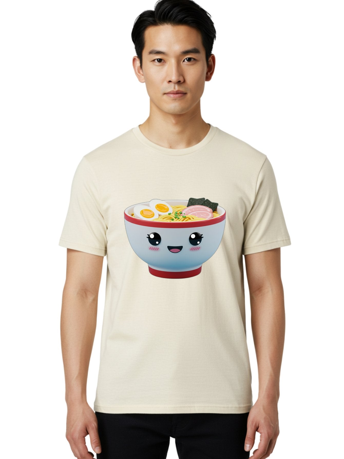 Ramen-Noodle-Bowl Men'S Graphic Tee, 100% Cotton, Comfortable Casual Summer Wear, Machine Washable, Kawaii Ramen Bowl, Cartoon Noodle Soup, Japanese Cuisine, Animated Food, Ramen Noodles, Boiled Egg, Seaweed, Sliced Ham, Cute Bowl, Bae716 18