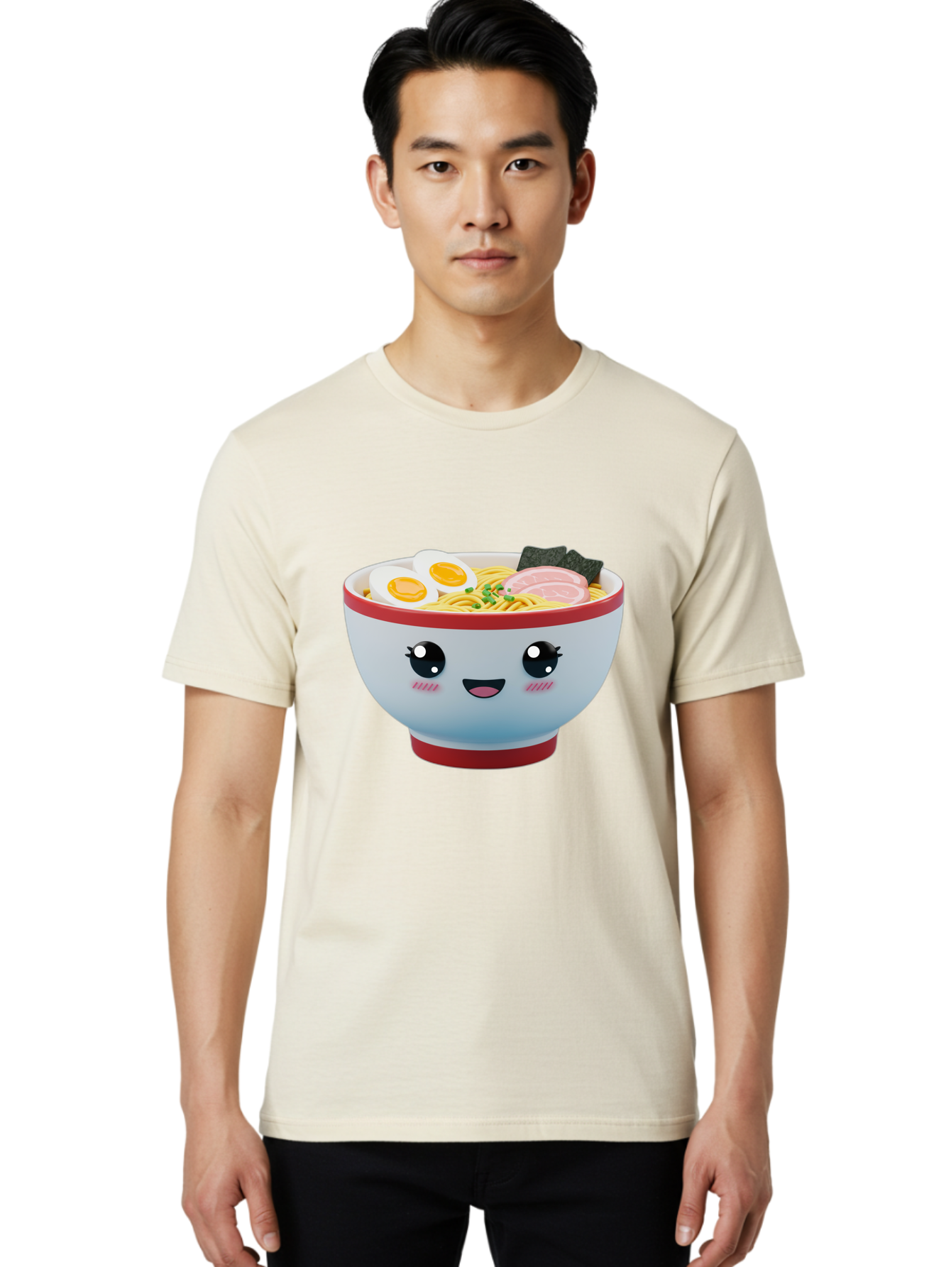 Ramen-Noodle-Bowl Men'S Graphic Tee, 100% Cotton, Comfortable Casual Summer Wear, Machine Washable, Kawaii Ramen Bowl, Cartoon Noodle Soup, Japanese Cuisine, Animated Food, Ramen Noodles, Boiled Egg, Seaweed, Sliced Ham, Cute Bowl, Bae716 27