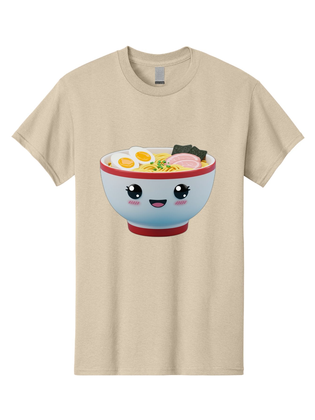 Ramen-Noodle-Bowl Men'S Graphic Tee, 100% Cotton, Comfortable Casual Summer Wear, Machine Washable, Kawaii Ramen Bowl, Cartoon Noodle Soup, Japanese Cuisine, Animated Food, Ramen Noodles, Boiled Egg, Seaweed, Sliced Ham, Cute Bowl, Bae716