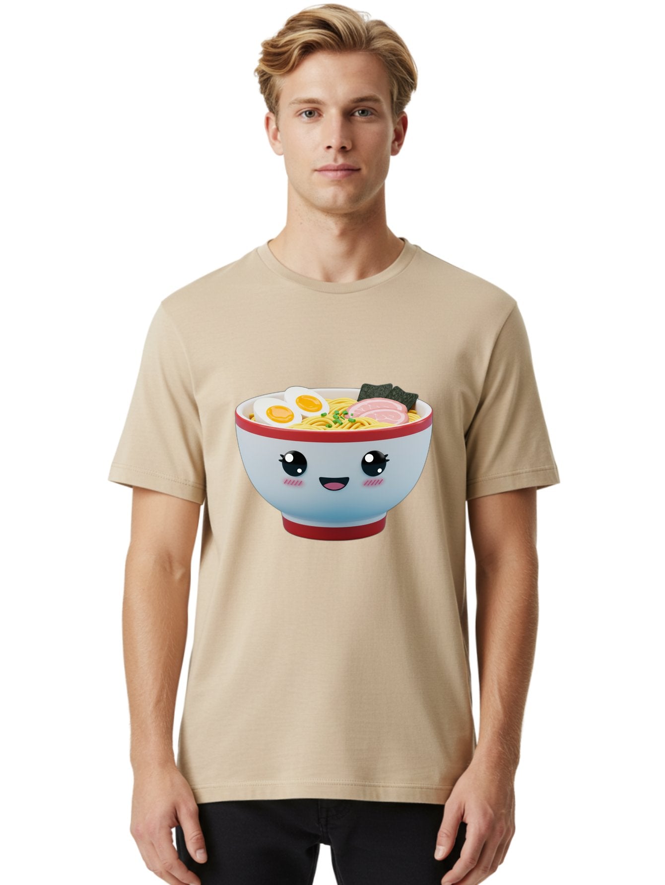 Ramen-Noodle-Bowl Men'S Graphic Tee, 100% Cotton, Comfortable Casual Summer Wear, Machine Washable, Kawaii Ramen Bowl, Cartoon Noodle Soup, Japanese Cuisine, Animated Food, Ramen Noodles, Boiled Egg, Seaweed, Sliced Ham, Cute Bowl, Bae716 19