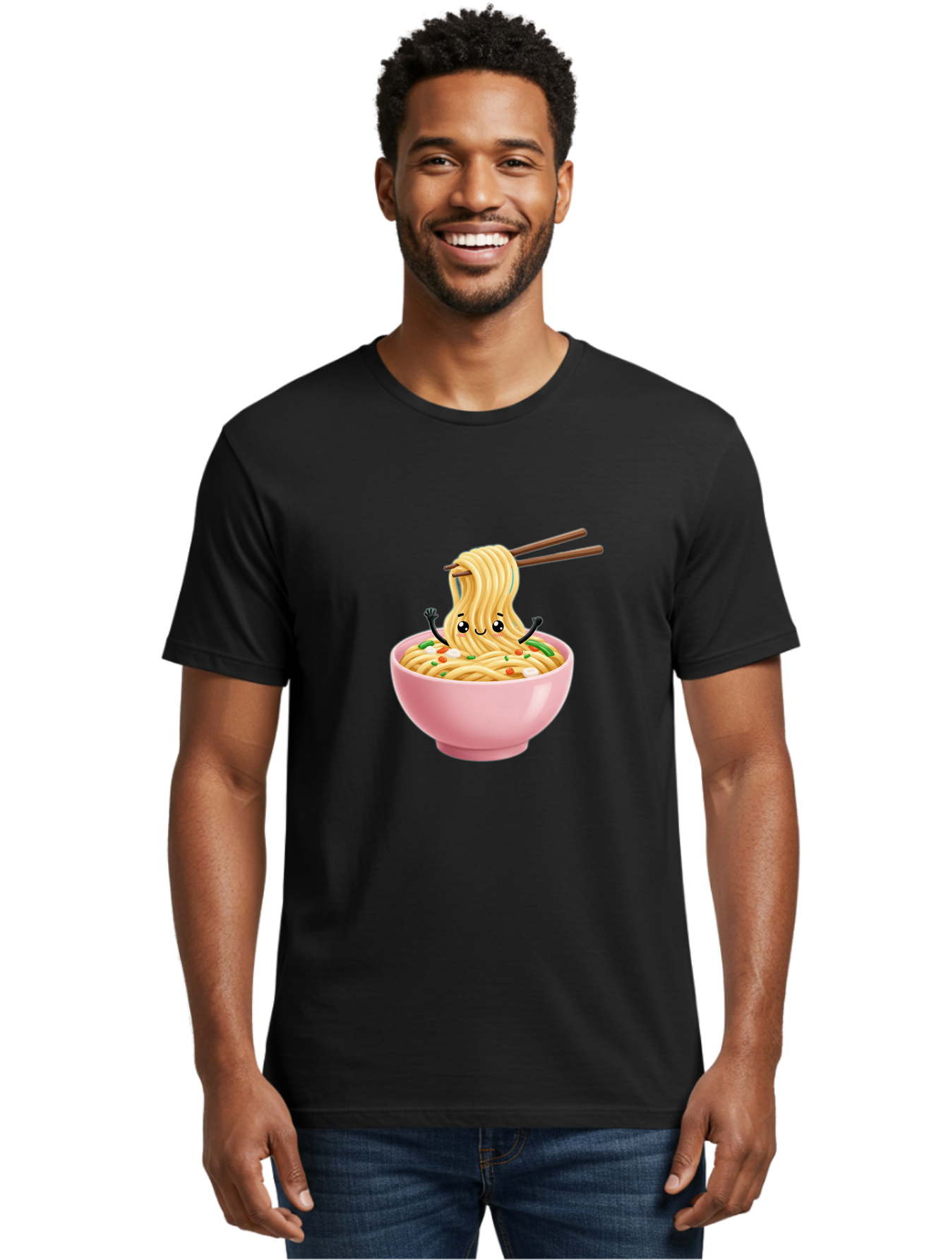 Ramen-Noodle-Character Men'S Graphic Tee, 100% Cotton, Comfortable Casual Summer Wear, Machine Washable, Cartoon Noodles, Ramen Noodles, Noodle Character, Kawaii Food, Cute Noodles, Asian Cuisine, Noodle Bowl, Tasty Noodles, Foodie Art, Bae717 20