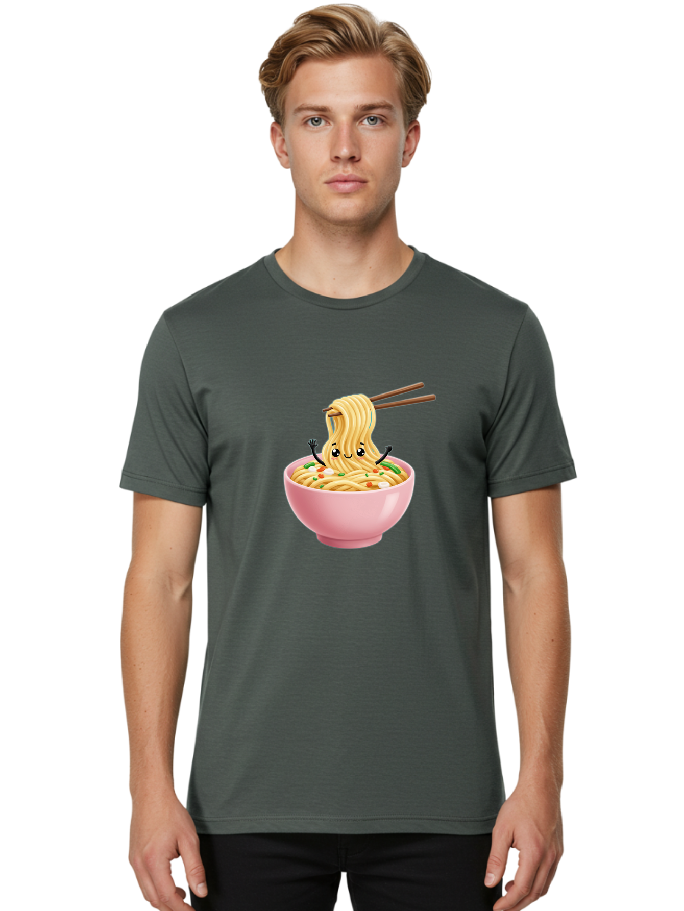 Ramen-Noodle-Character Men'S Graphic Tee, 100% Cotton, Comfortable Casual Summer Wear, Machine Washable, Cartoon Noodles, Ramen Noodles, Noodle Character, Kawaii Food, Cute Noodles, Asian Cuisine, Noodle Bowl, Tasty Noodles, Foodie Art, Bae717 21
